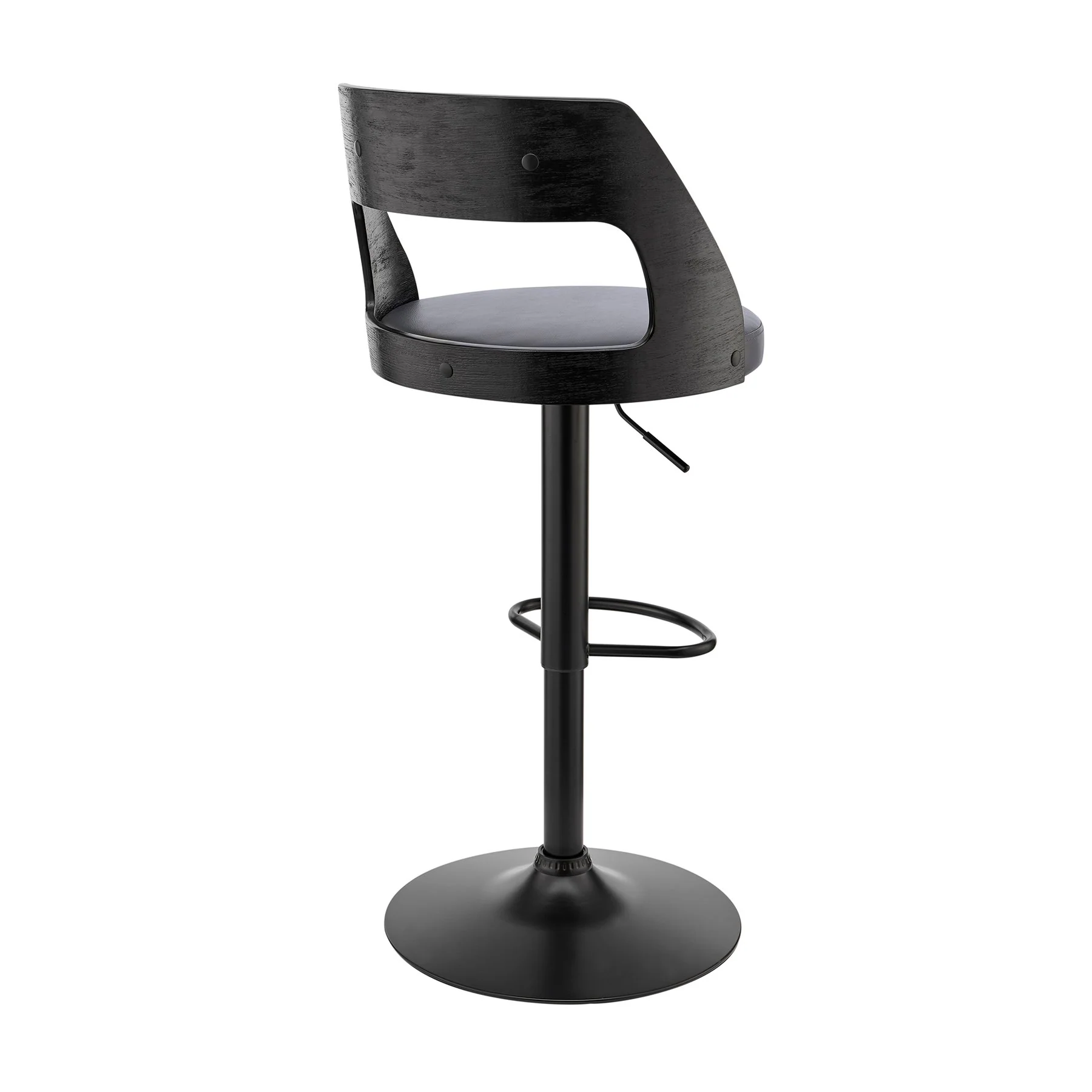 Itzan Adjustable Swivel Gray Faux Leather and Black Wood Bar Stool with Black Base - Image 4