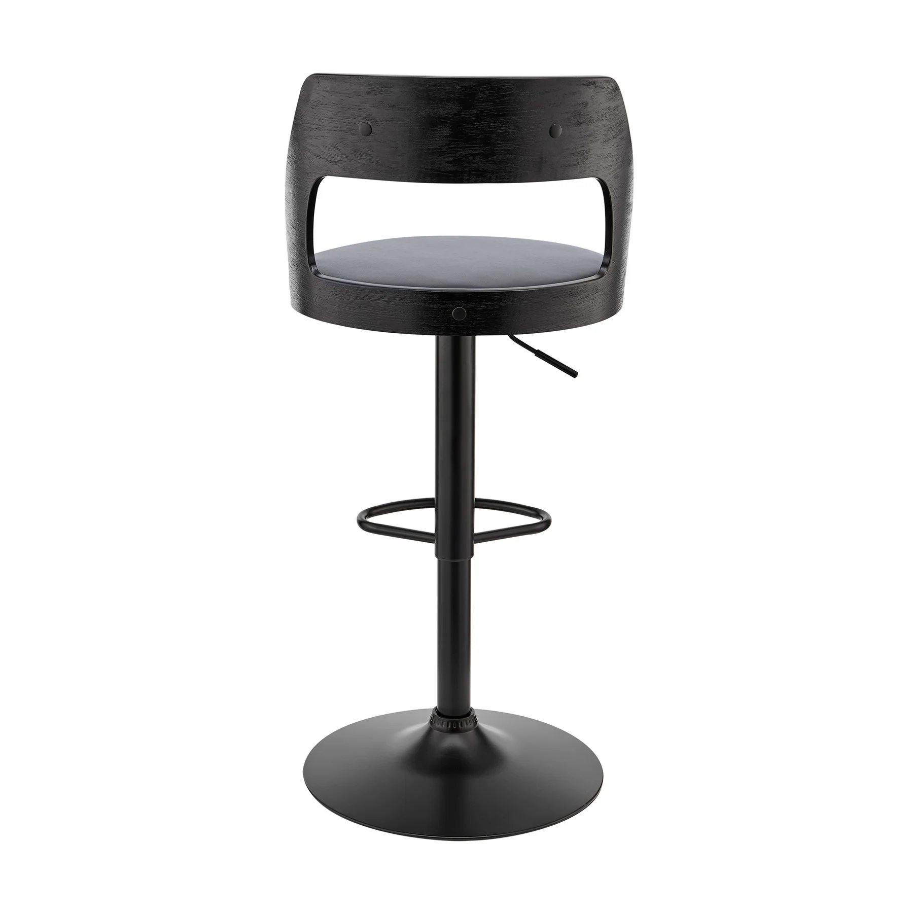 Itzan Adjustable Swivel Gray Faux Leather and Black Wood Bar Stool with Black Base - Image 5