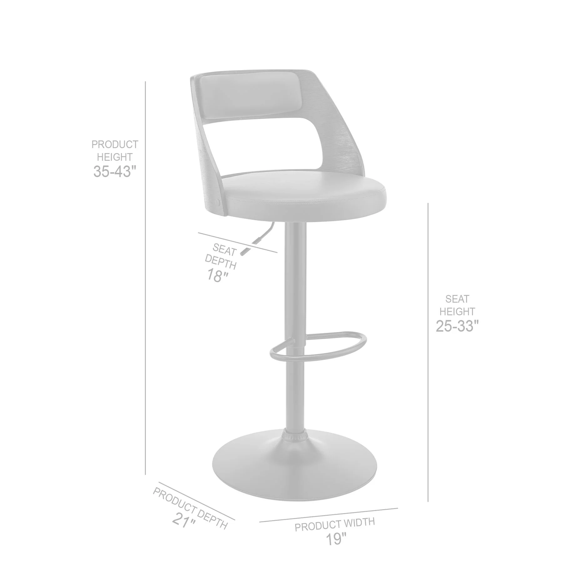 Itzan Adjustable Swivel Gray Faux Leather and Black Wood Bar Stool with Black Base - Image 9