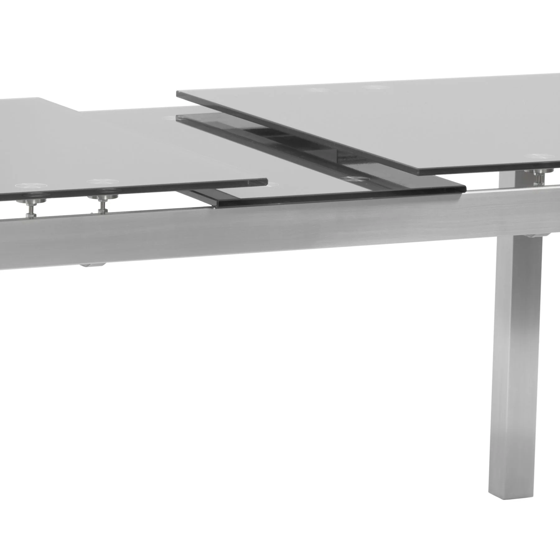 Ivan Extension Dining Table in Brushed Stainless Steel and Gray Tempered Glass Top - Image 5