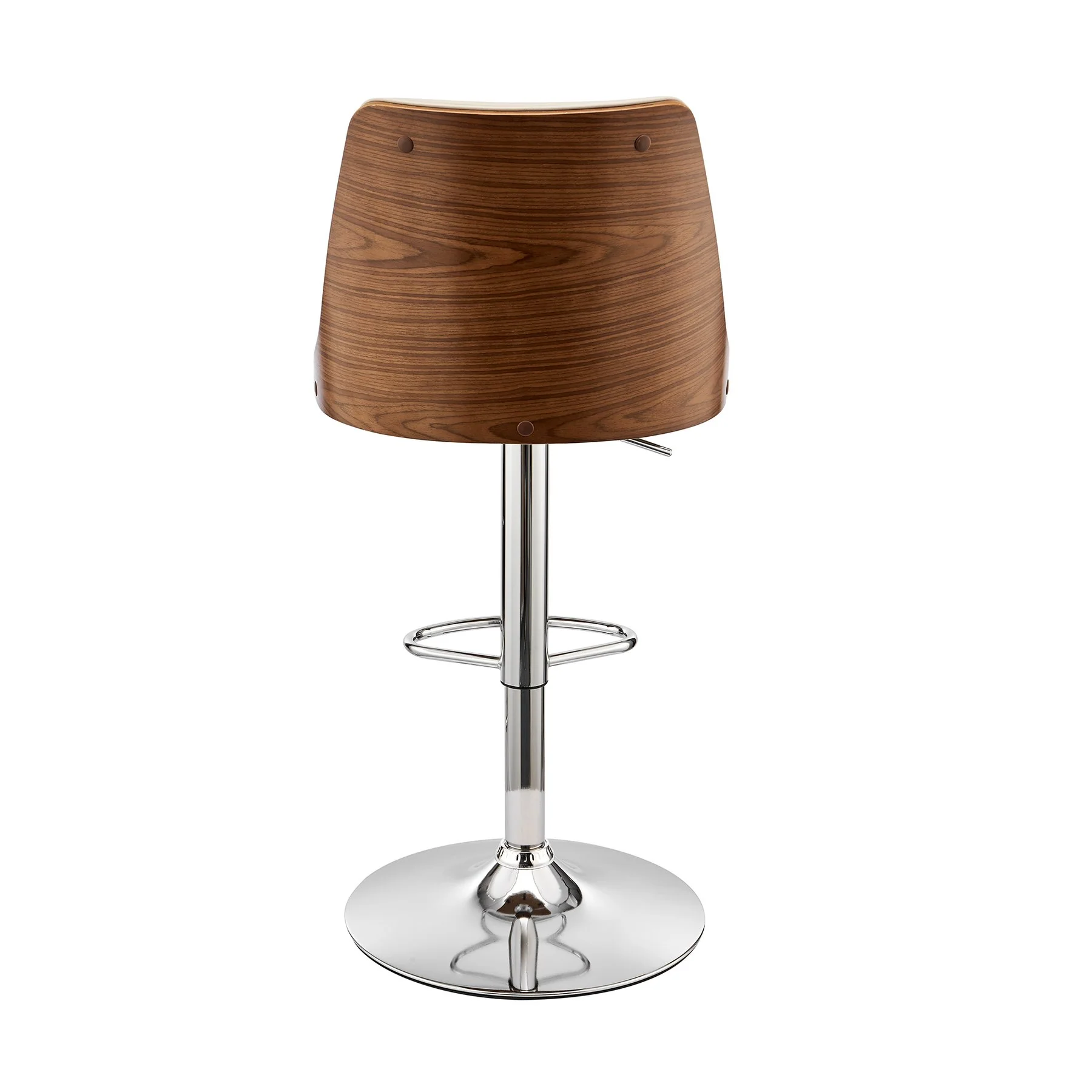 Jacob Adjustable and Swivel Cream Faux Leather and Walnut Wood Bar Stool with Chrome Base - Image 5