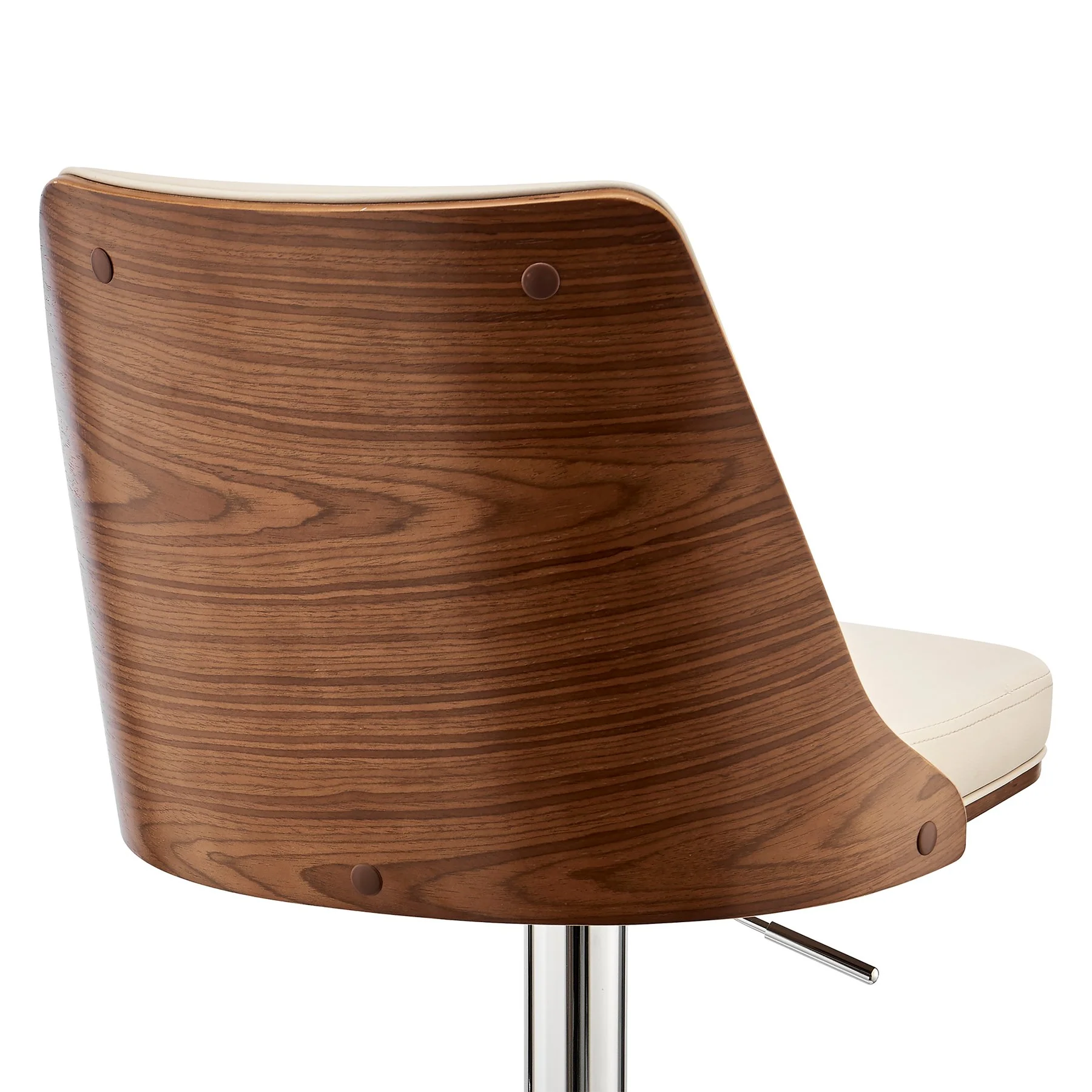Jacob Adjustable and Swivel Cream Faux Leather and Walnut Wood Bar Stool with Chrome Base - Image 7