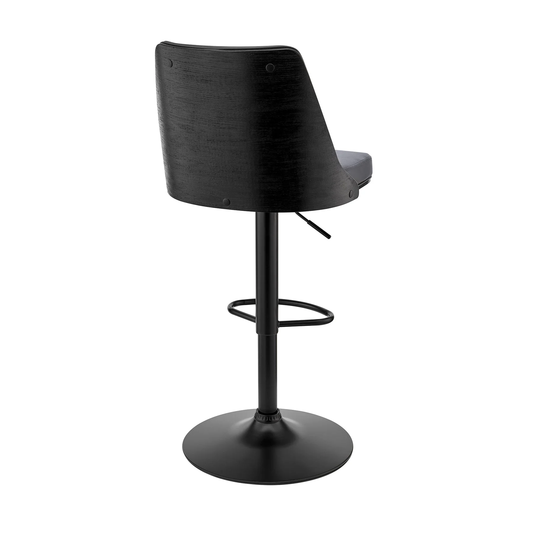 Jacob Adjustable Swivel Gray Faux Leather and Black Wood Bar Stool with Black Base - Image 4