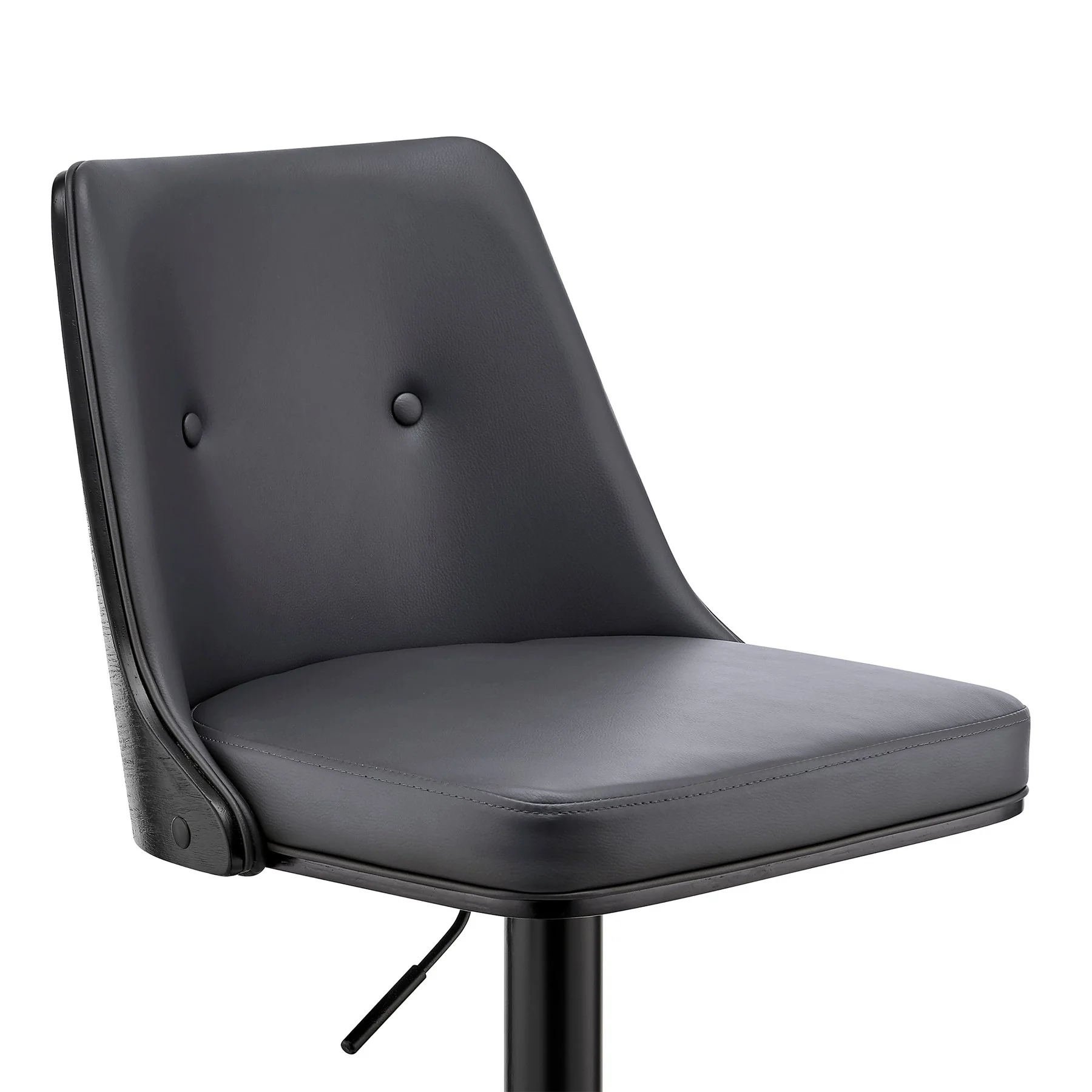 Jacob Adjustable Swivel Gray Faux Leather and Black Wood Bar Stool with Black Base - Image 6