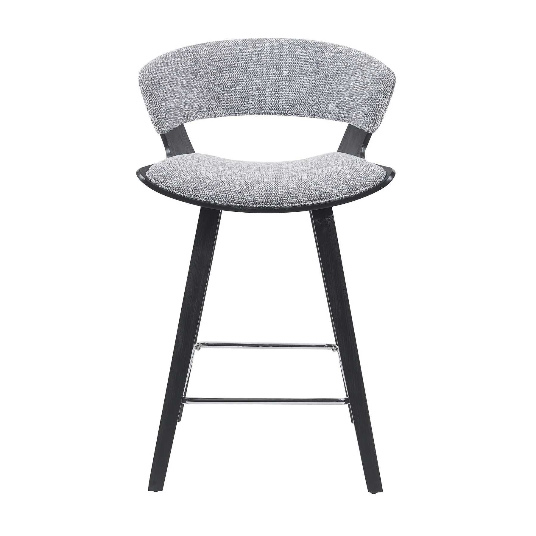 Jagger Modern Counter Height Bar Stool in Black Brushed Wood Veneer with Gravel Grey Upholstered Seat - Image 2