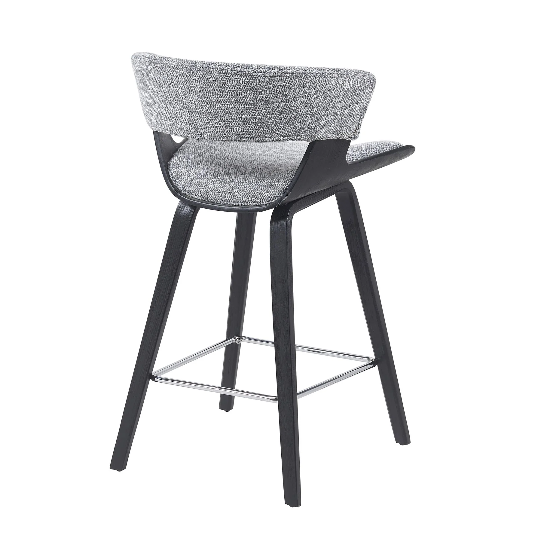 Jagger Modern Counter Height Bar Stool in Black Brushed Wood Veneer with Gravel Grey Upholstered Seat - Image 3