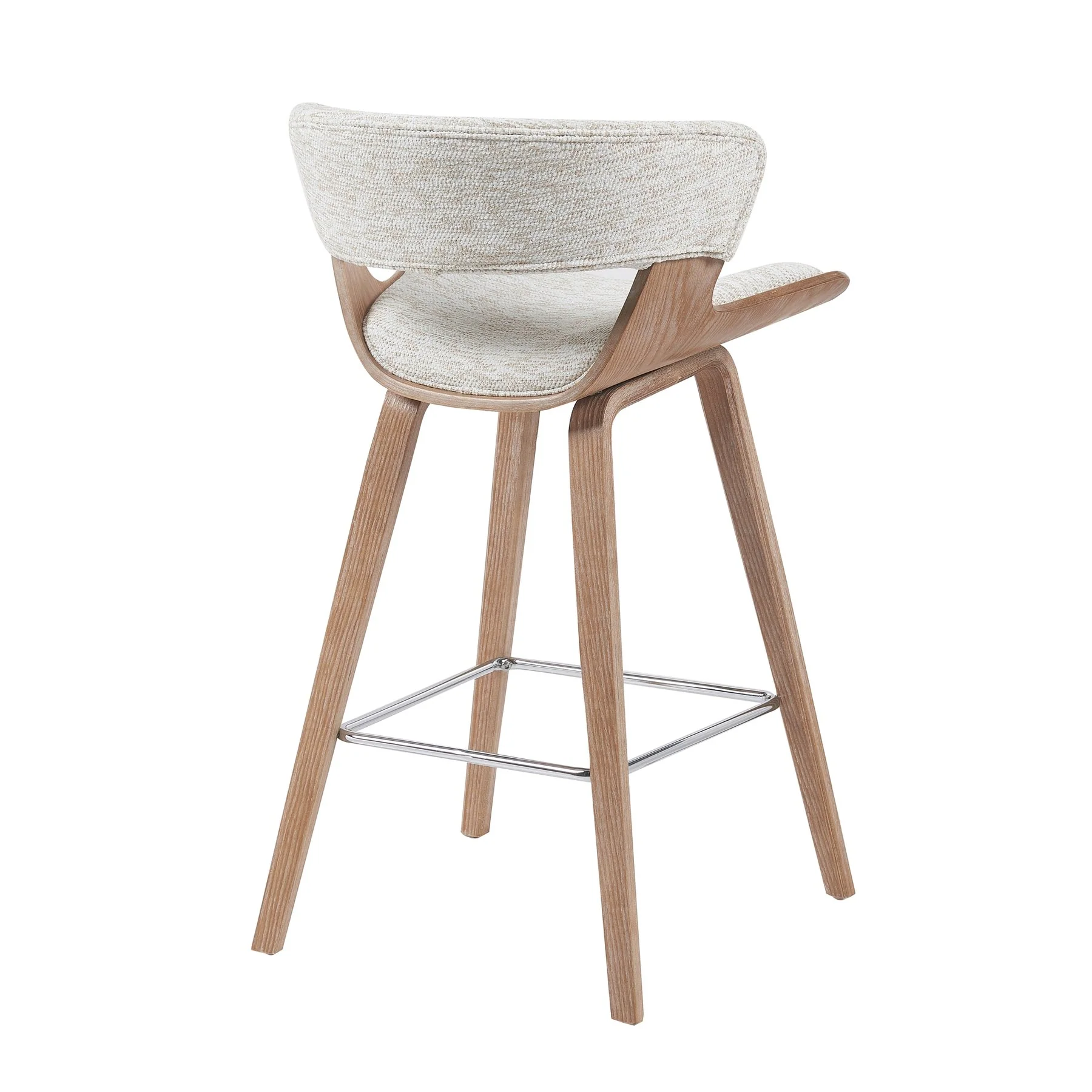 Jagger Modern Counter Height Bar Stool in White Wash Finish with Oatmeal Upholstered Seat - Image 3