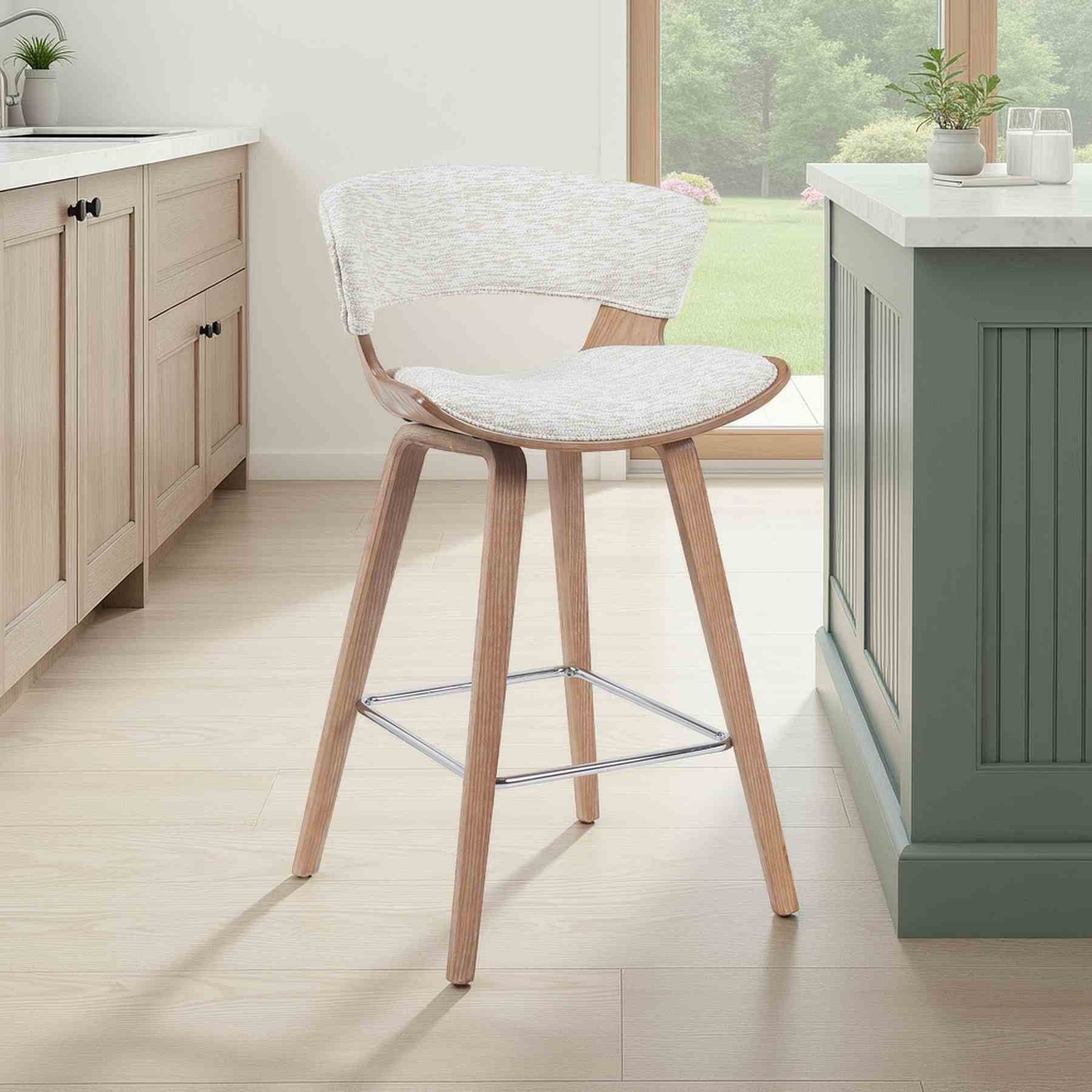 Jagger Modern Counter Height Bar Stool in White Wash Finish with Oatmeal Upholstered Seat - Image 7