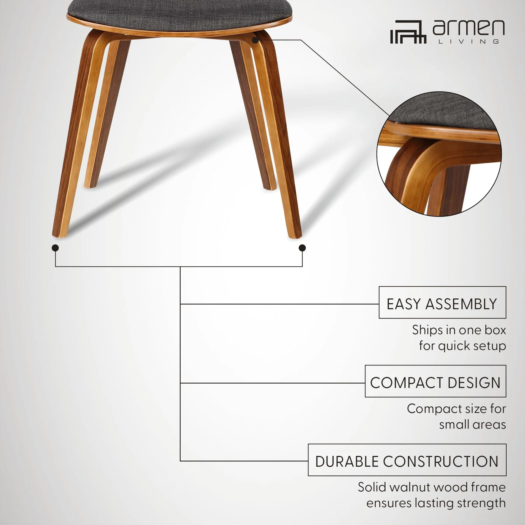 Jaguar Mid-Century Dining Chair in Walnut Wood and Charcoal Fabric - Image 11