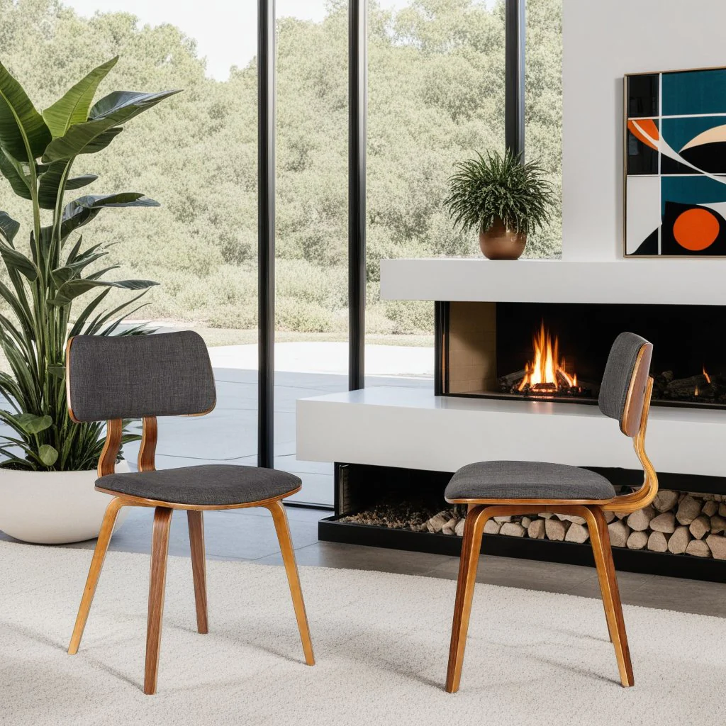 Jaguar Mid-Century Dining Chair in Walnut Wood and Charcoal Fabric - Image 8