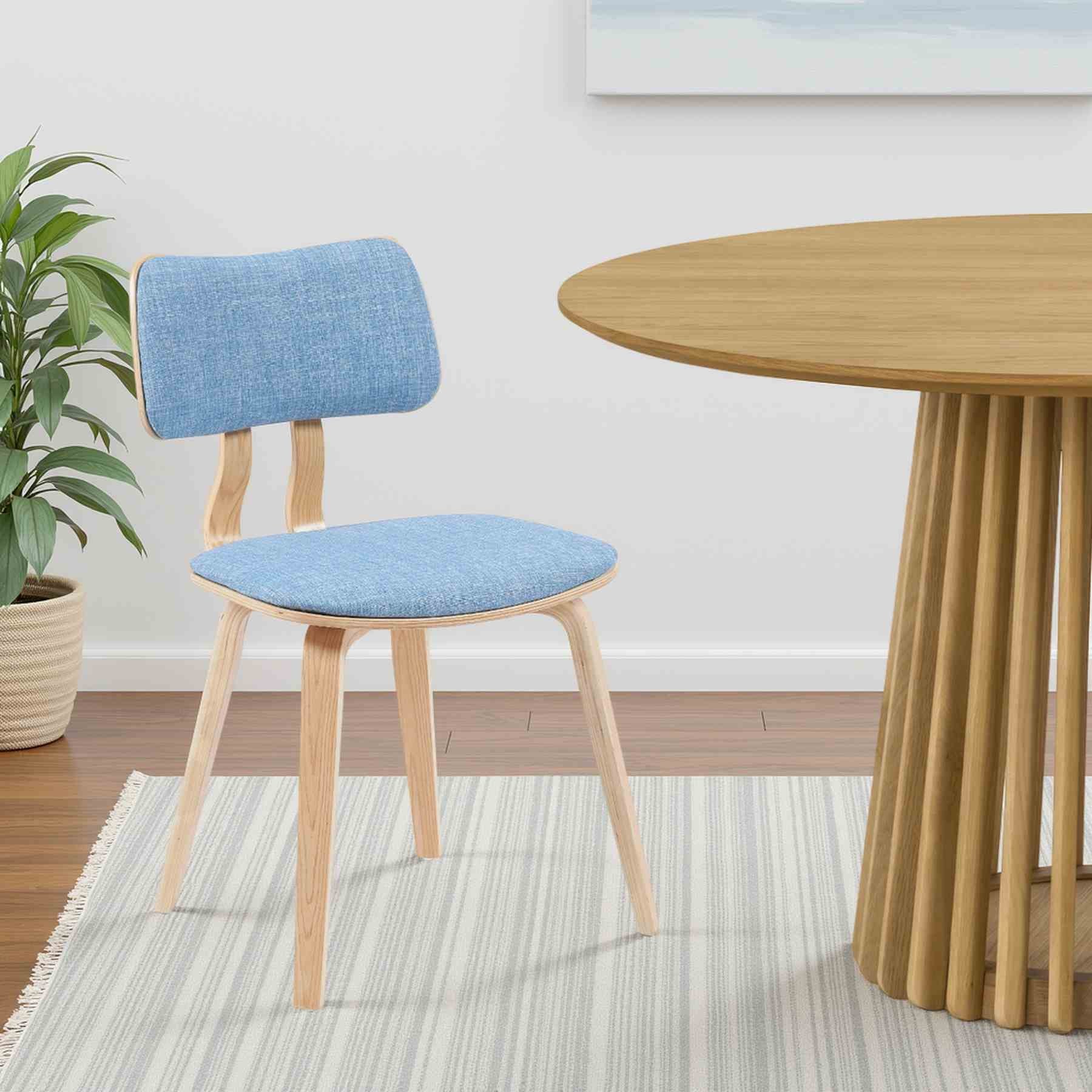 Jaguar Mid-Century Upholstered Dining Chair in Light Blue and Patterned Oak Finish - Image 7