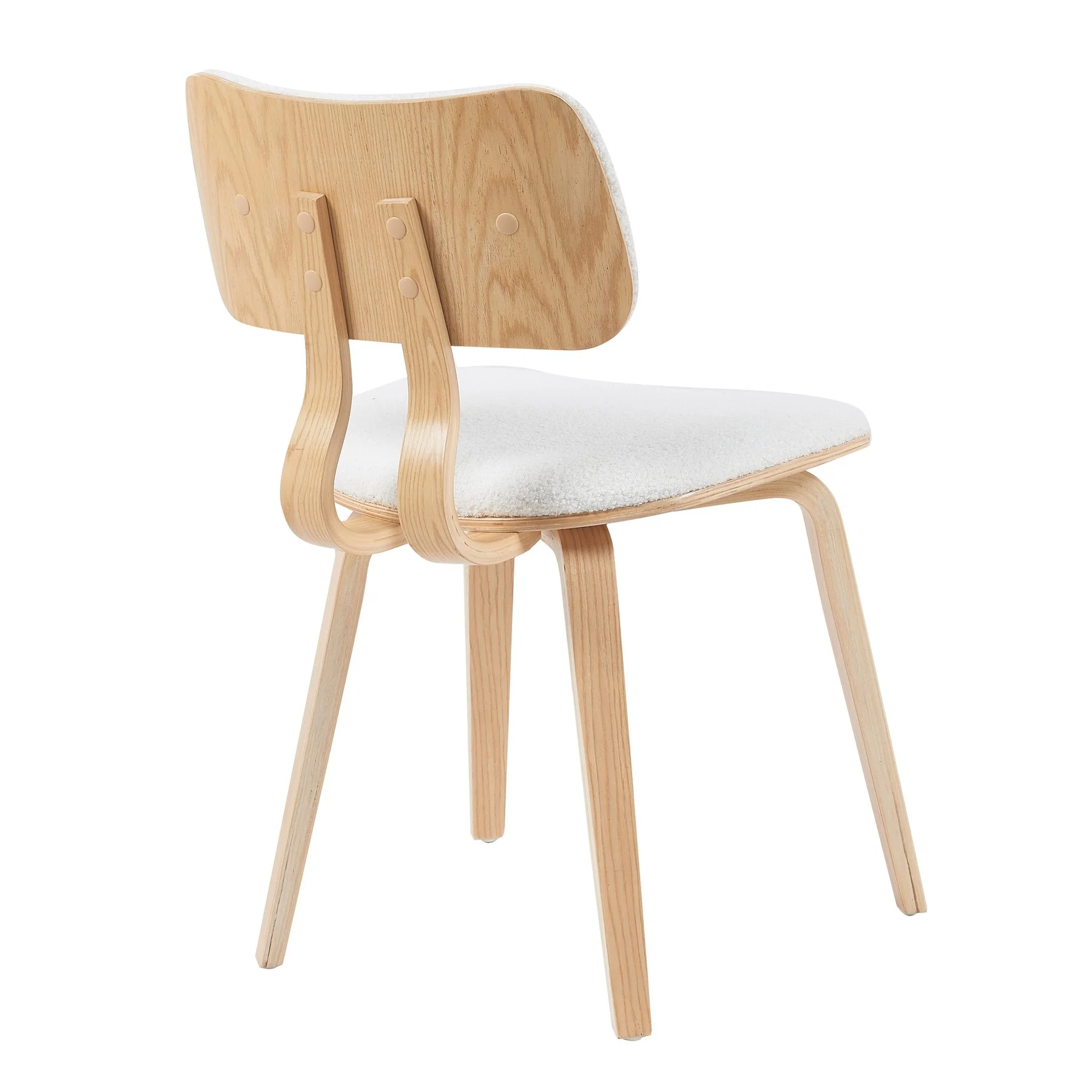 Jaguar Mid-Century Upholstered Dining Chair in White Boucle and Patterned Oak Finish - Image 3