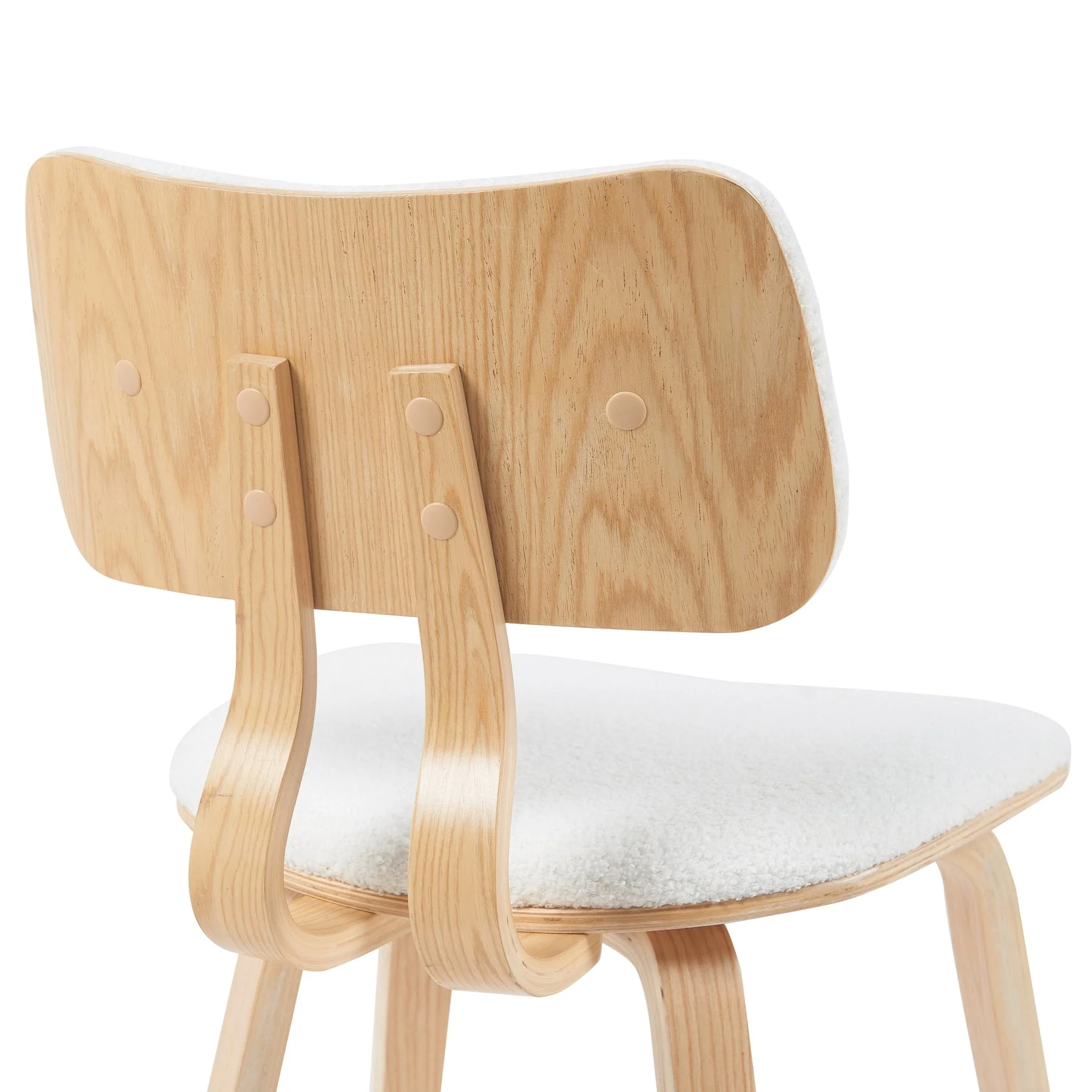 Jaguar Mid-Century Upholstered Dining Chair in White Boucle and Patterned Oak Finish - Image 5