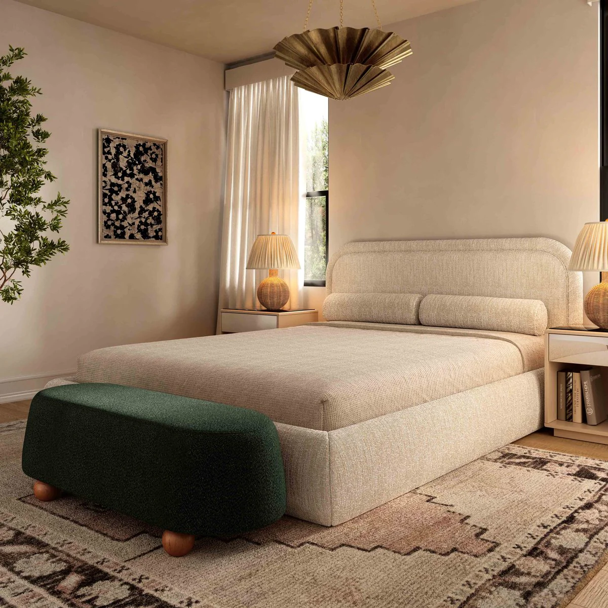 Jaine Forest Green Boucle Large Ottoman - Image 2
