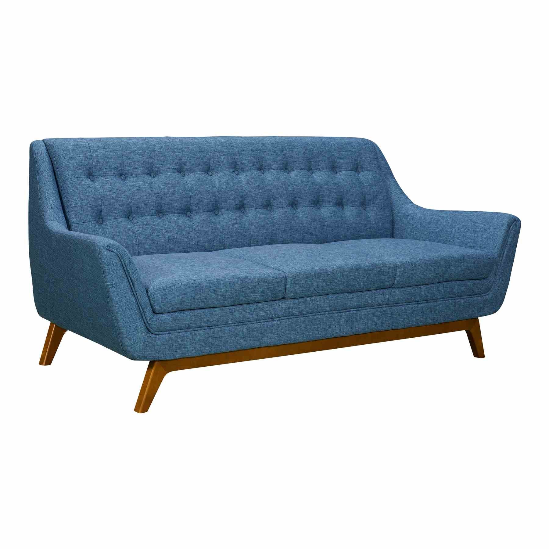 Janson Mid-Century Sofa in Champagne Wood Finish and Blue Fabric - Image 2