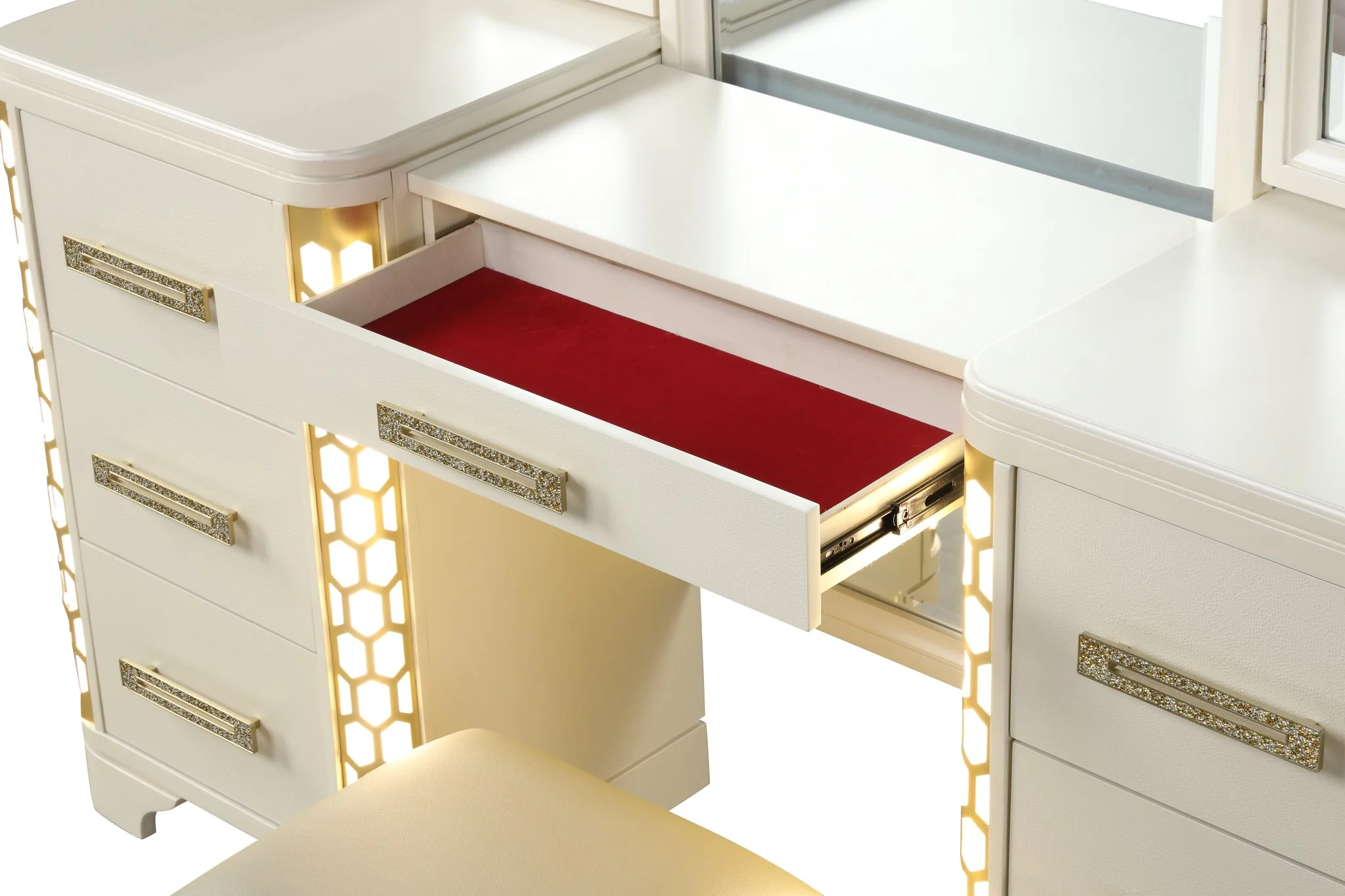 Jasmine Queen 4 PC with Vanity Bedroom set Beige - Image 17