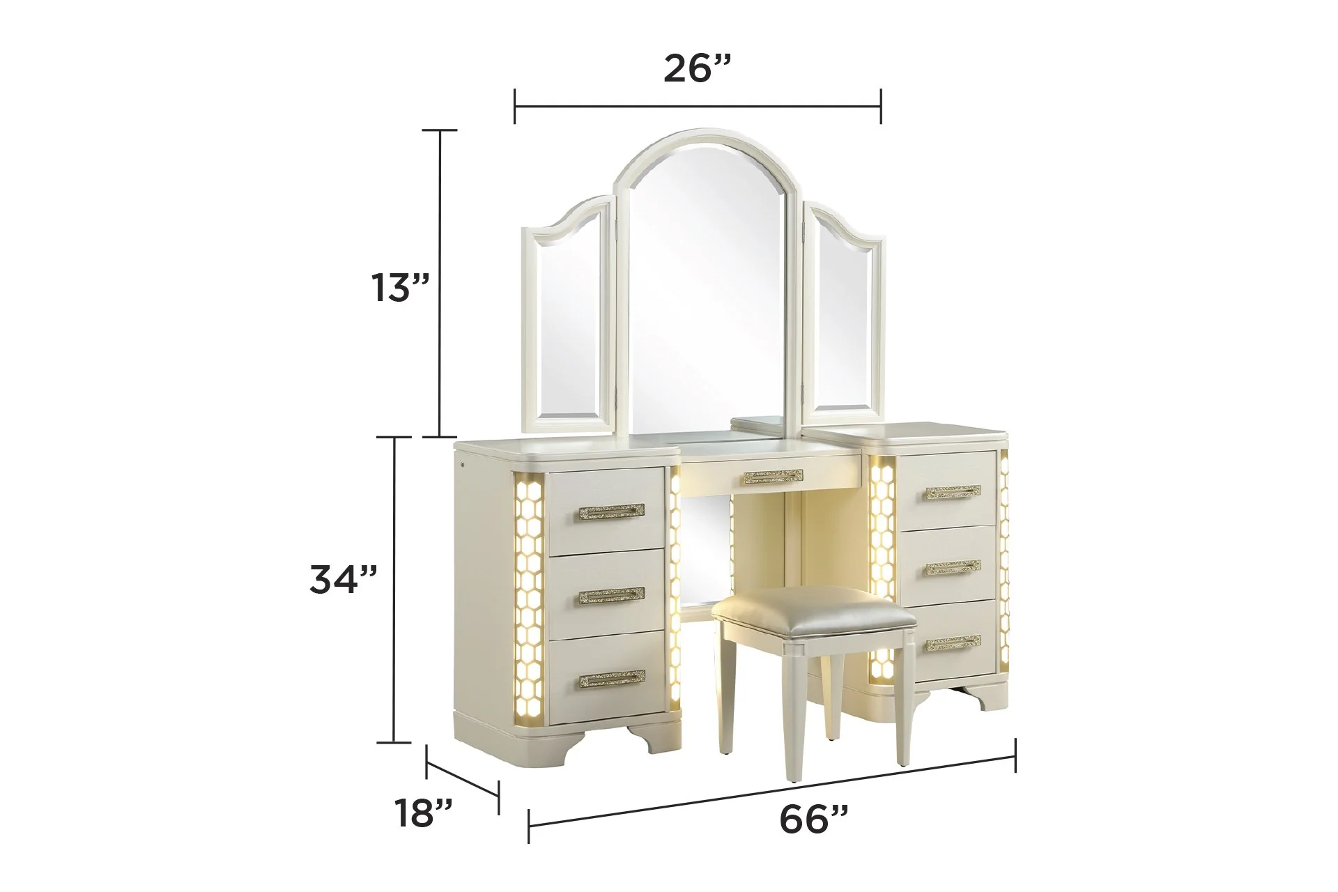 Jasmine Queen 4 PC with Vanity Bedroom set Beige - Image 21