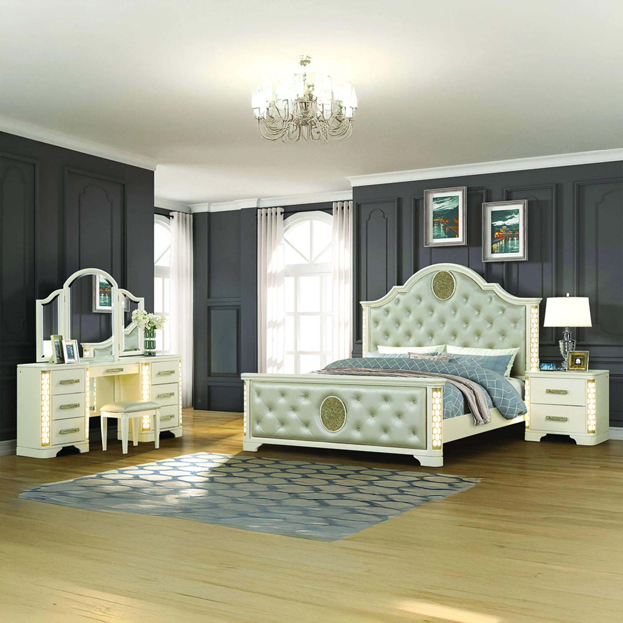 Jasmine Queen 4 PC with Vanity Bedroom set Beige - Image 22
