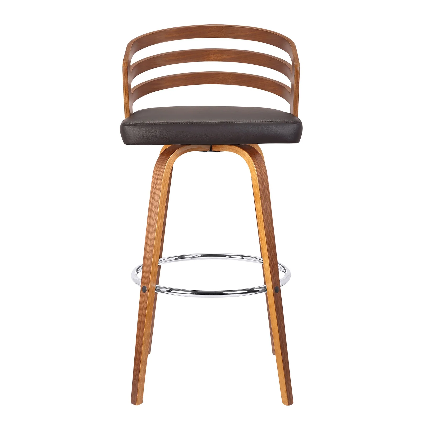 Jayden 26" Counter Height Swivel Brown Faux Leather and Walnut Wood Bar Stool - Image 2