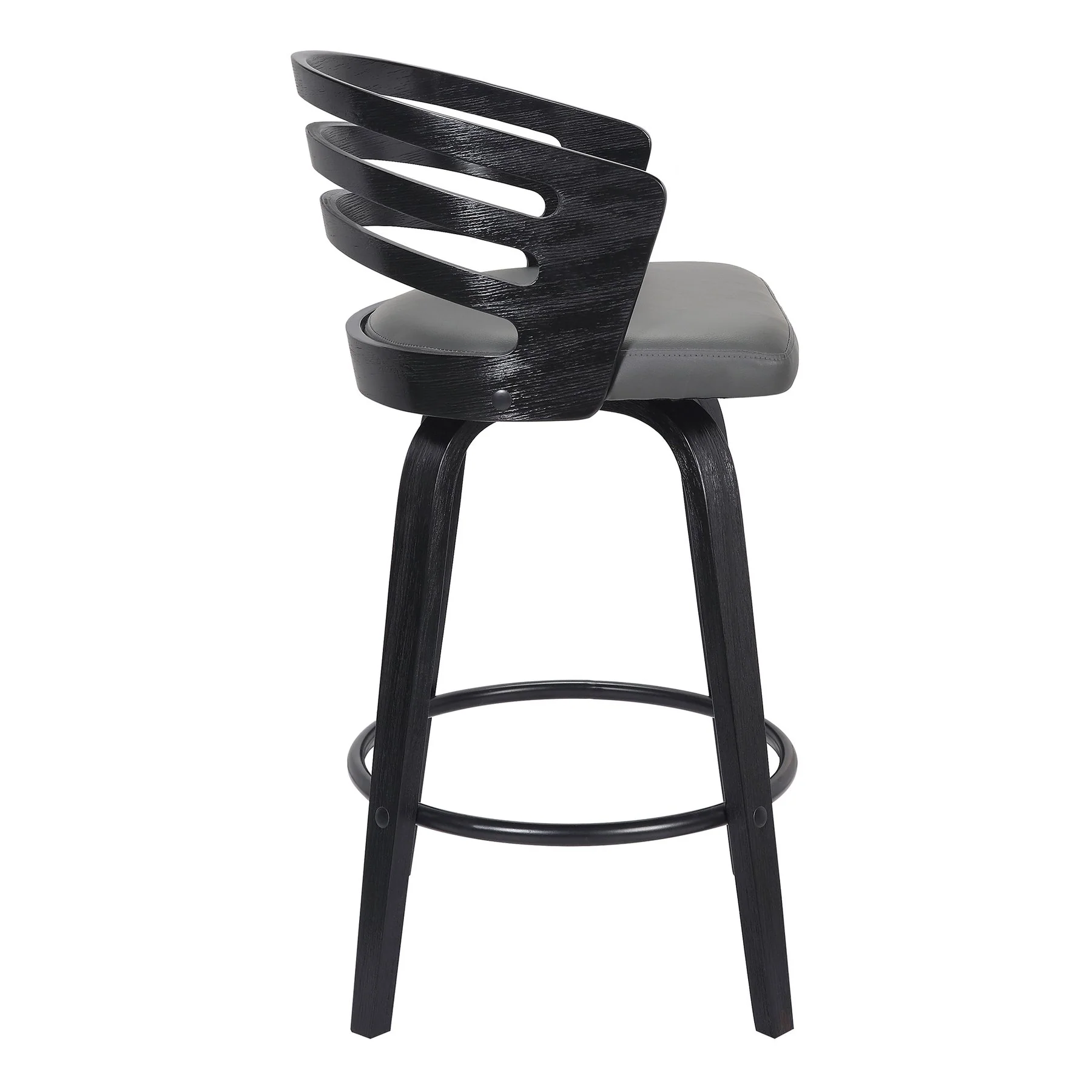 Jayden 26" Counter Height Swivel Gray Faux Leather and Black Wood Bar Stool - Image 2