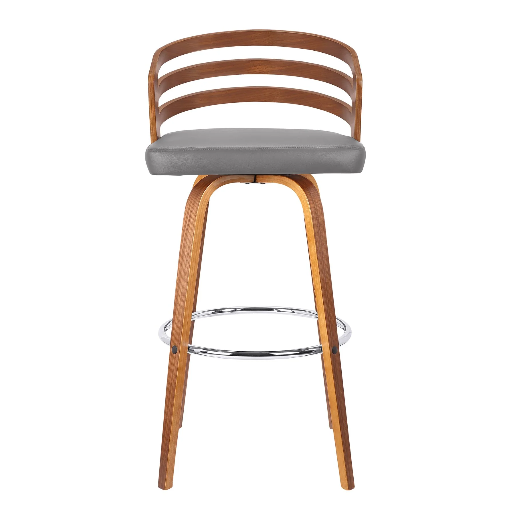Jayden 26" Counter Height Swivel Gray Faux Leather and Walnut Wood Bar Stool - Image 2
