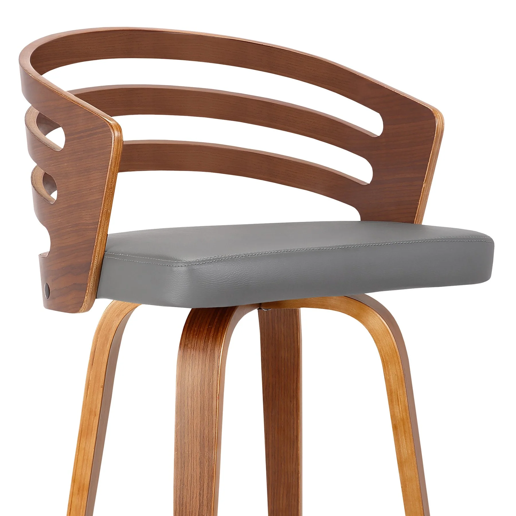 Jayden 26" Counter Height Swivel Gray Faux Leather and Walnut Wood Bar Stool - Image 4