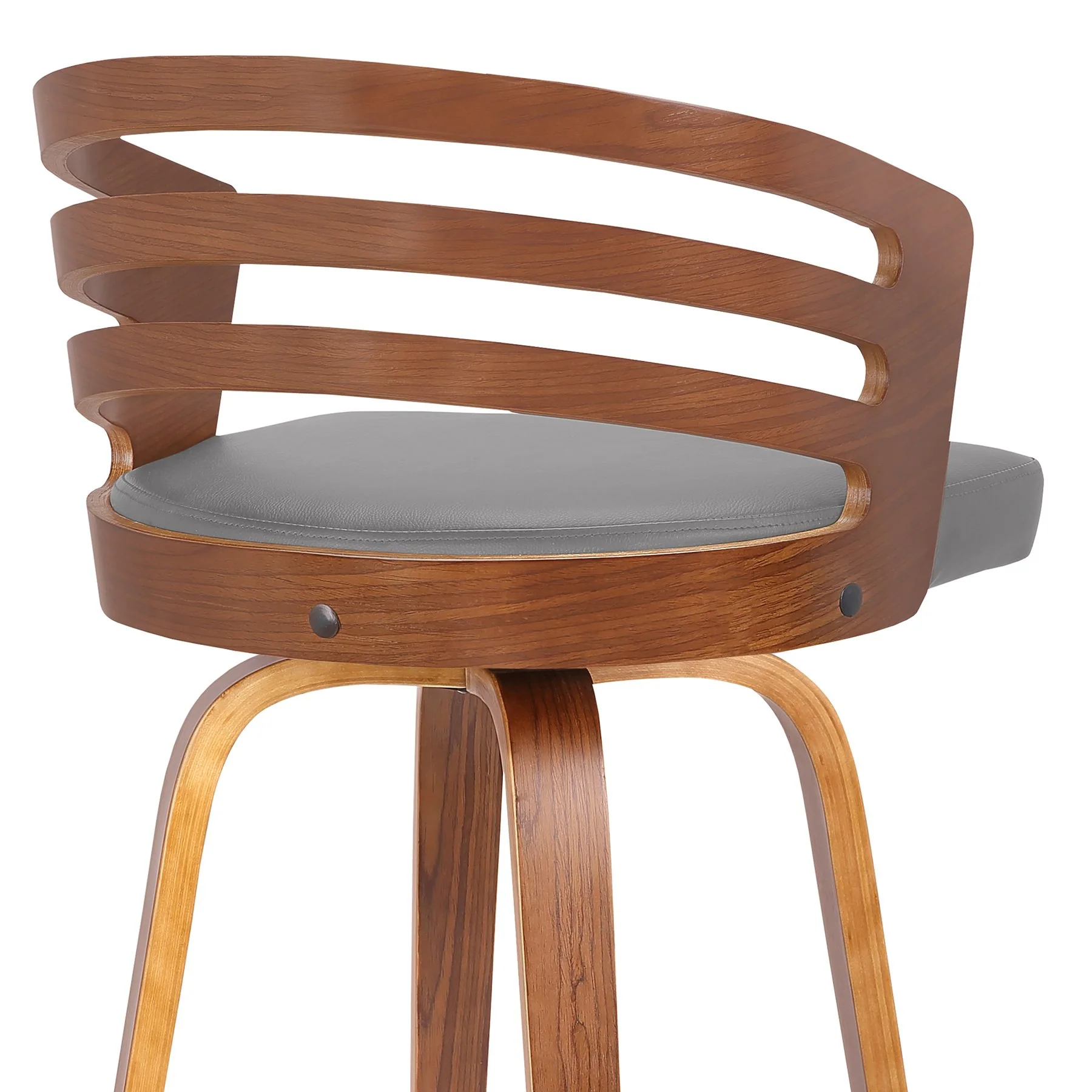 Jayden 26" Counter Height Swivel Gray Faux Leather and Walnut Wood Bar Stool - Image 5