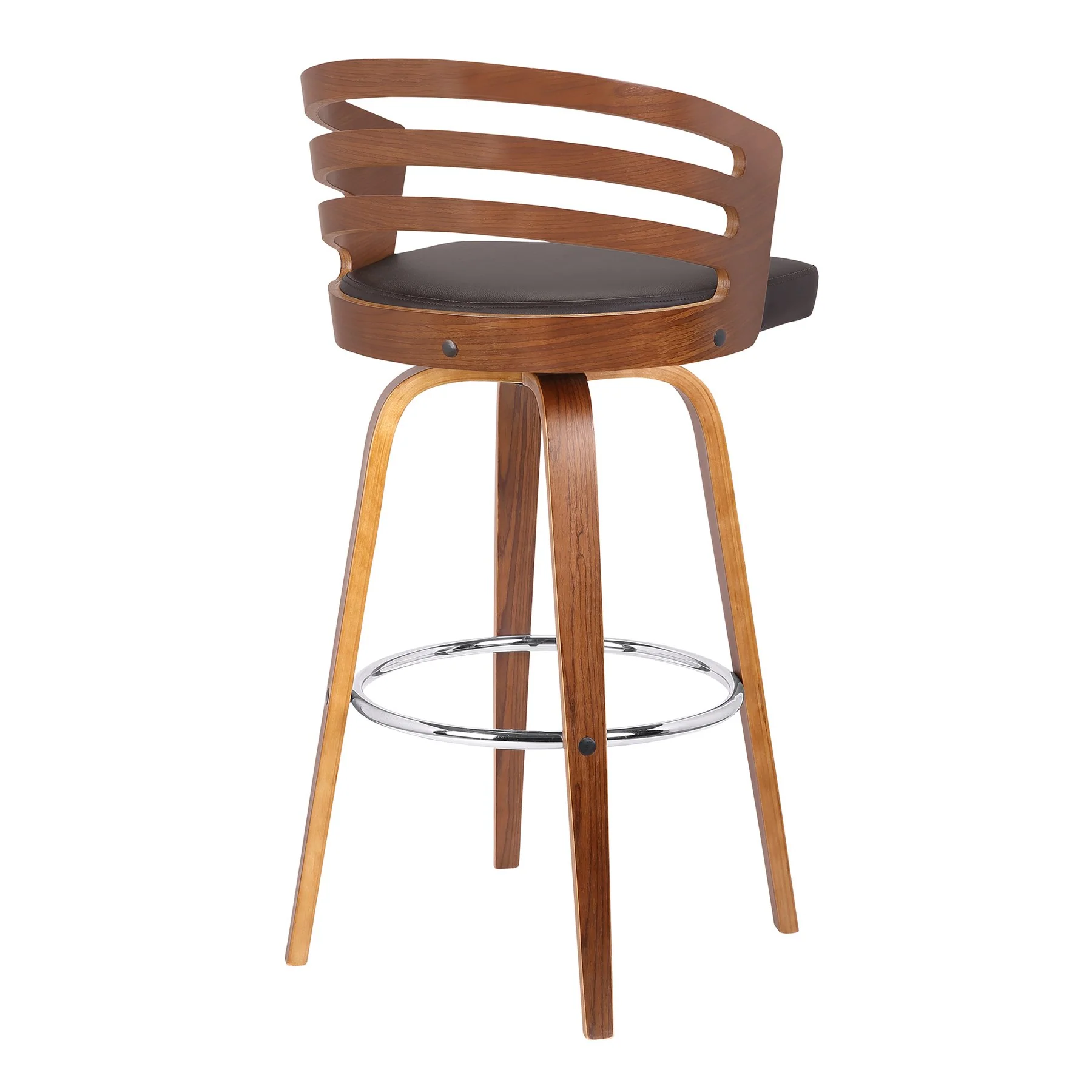 Jayden 30" Bar Height Swivel Brown Faux Leather and Walnut Wood Bar Stool - Image 3