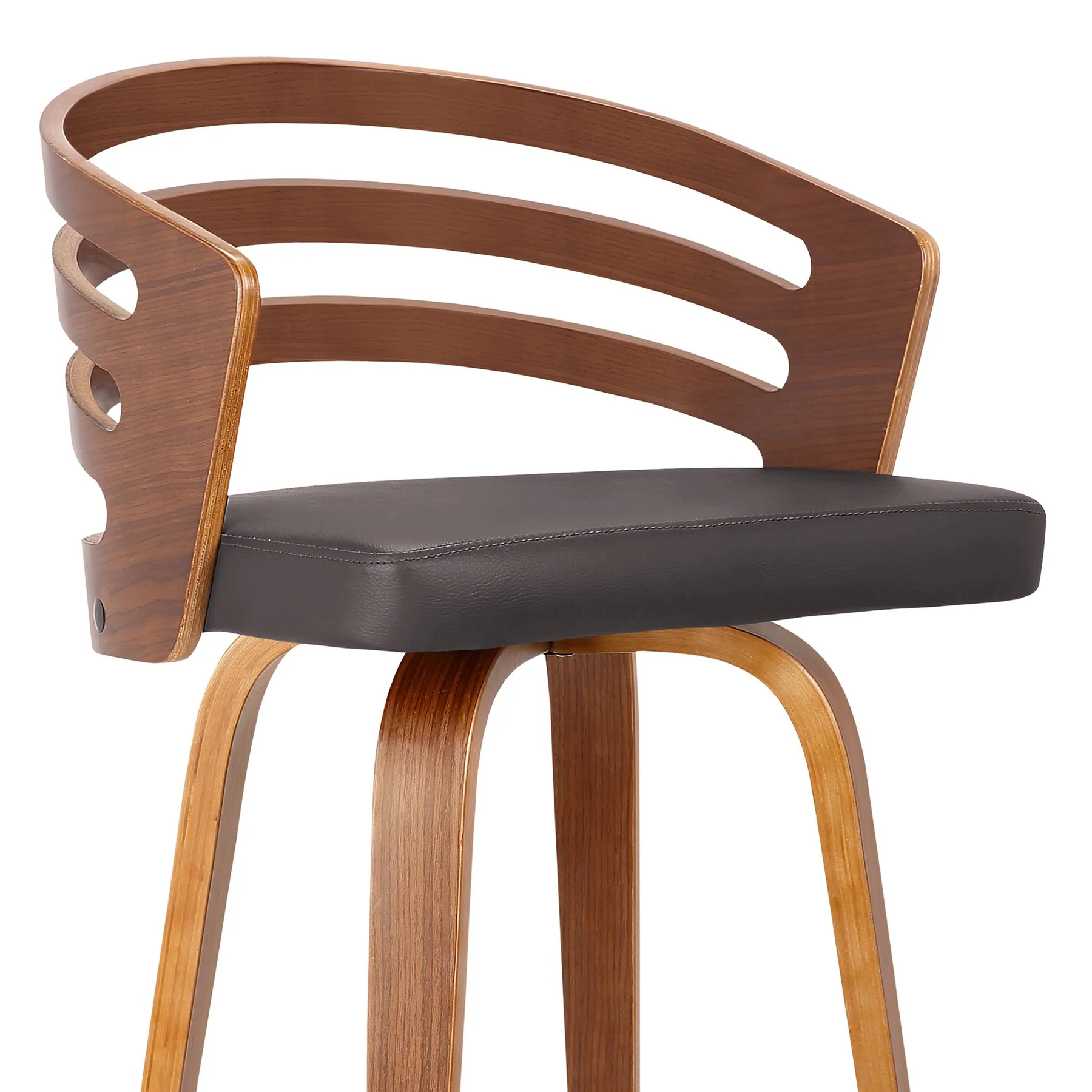 Jayden 30" Bar Height Swivel Brown Faux Leather and Walnut Wood Bar Stool - Image 4