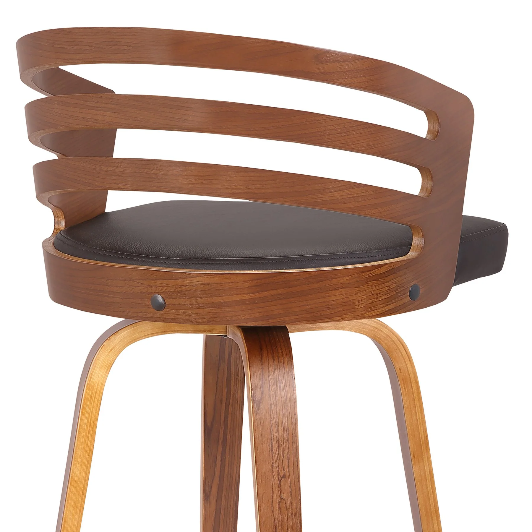 Jayden 30" Bar Height Swivel Brown Faux Leather and Walnut Wood Bar Stool - Image 5