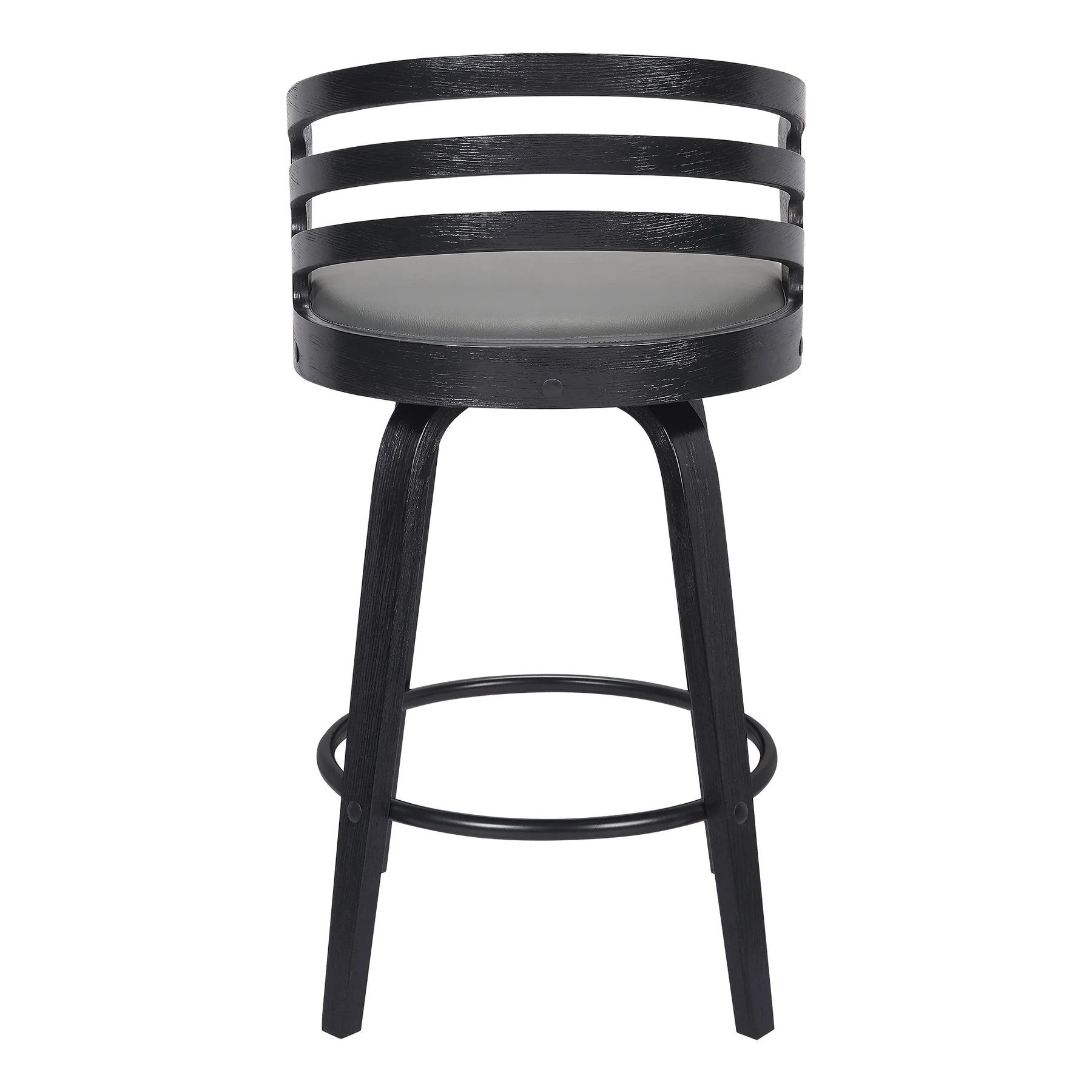 Jayden 30" Bar Height Swivel Gray Faux Leather and Black Wood Bar Stool - Image 4