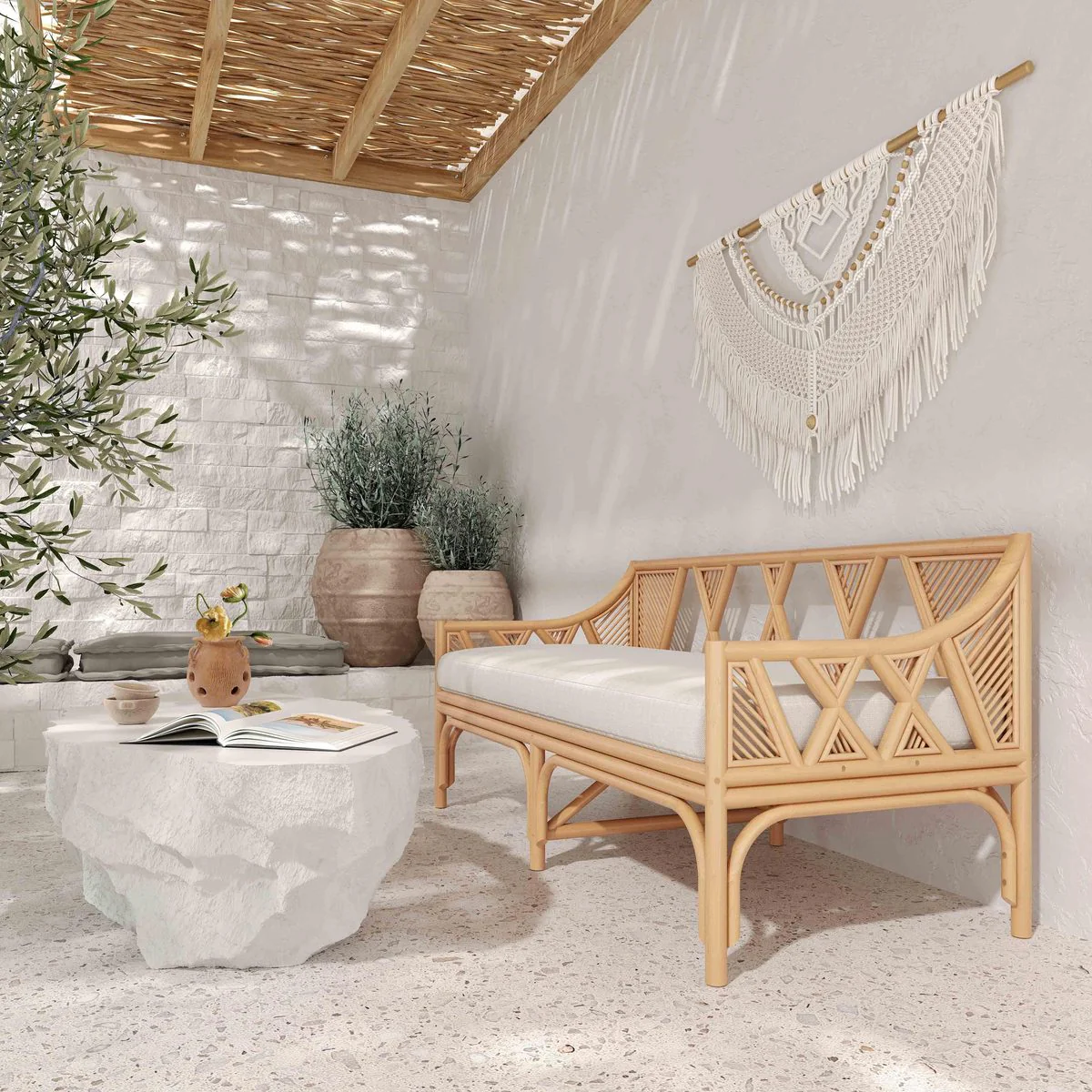 Jayla Natural Rattan Bench - Image 2