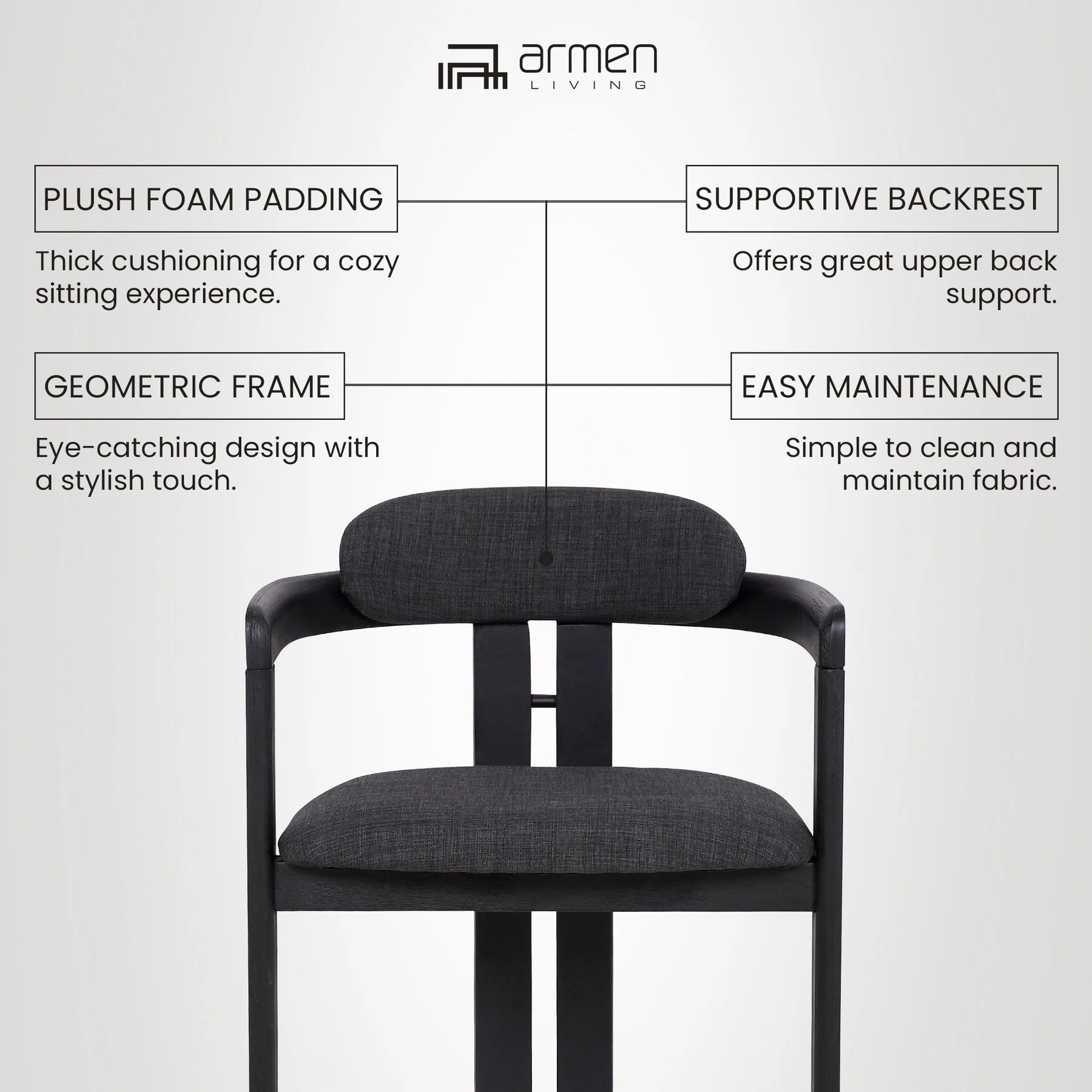 Jazmin Contemporary Dining Chair in Black Brushed Wood Finish and Charcoal Fabric - Set of 2 - Image 7