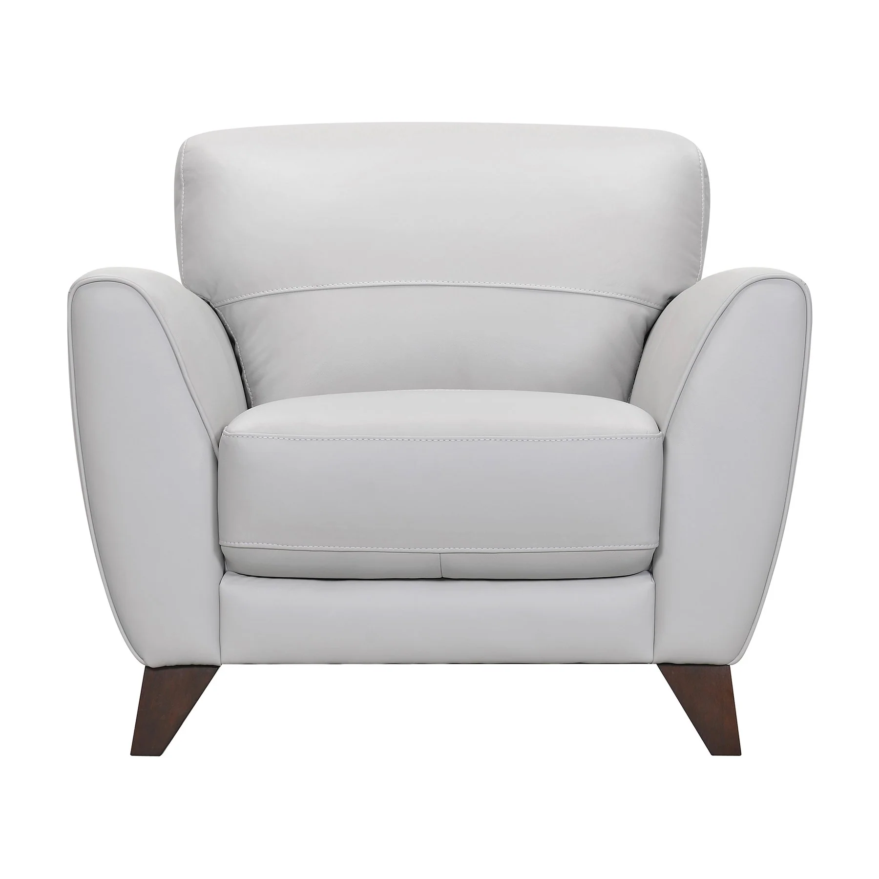 Jedd Contemporary Chair in Genuine Dove Gray Leather with Brown Wood Legs - Image 2
