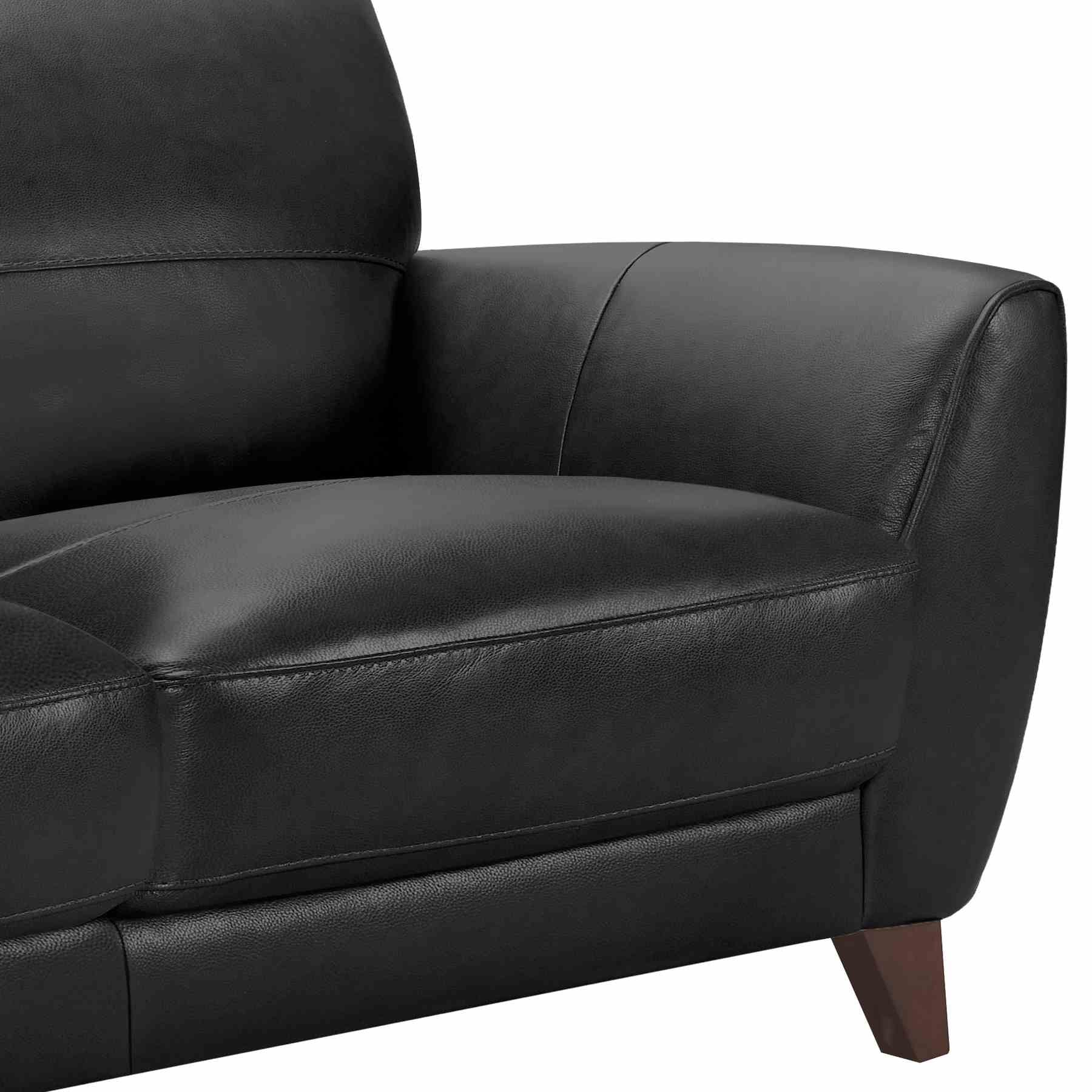 Jedd Contemporary Sofa in Genuine Black Leather with Brown Wood Legs - Image 3