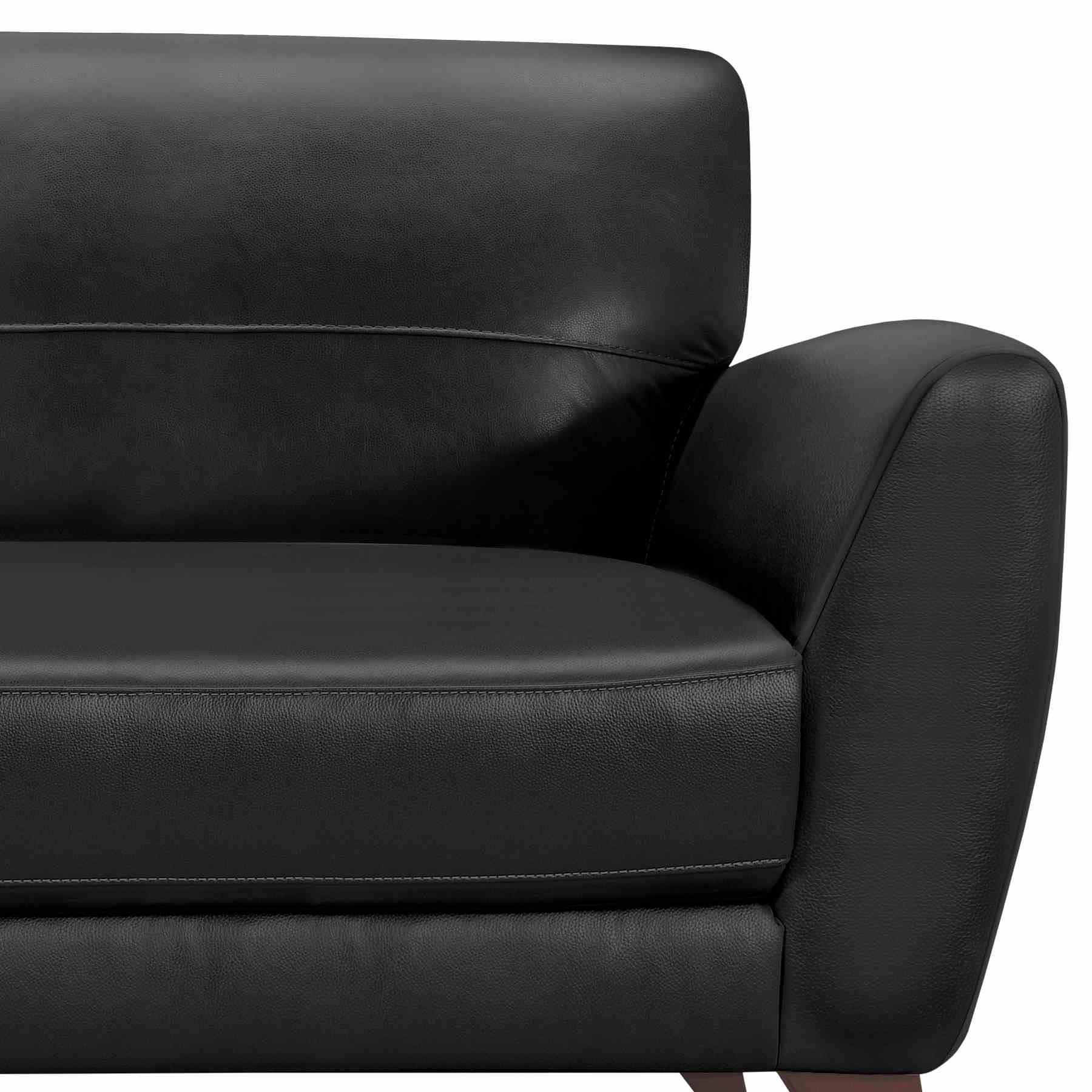 Jedd Contemporary Sofa in Genuine Black Leather with Brown Wood Legs - Image 4