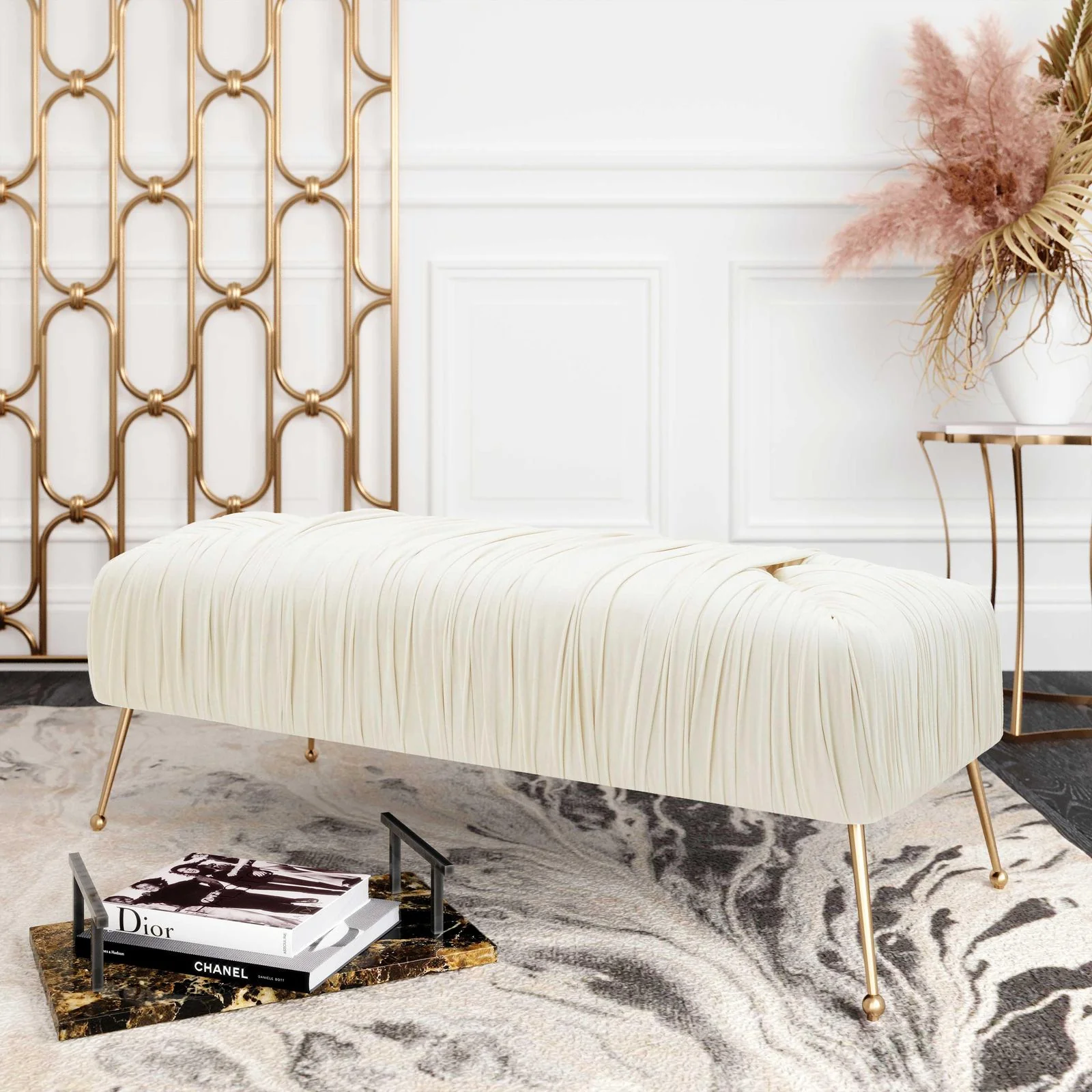 Jessica Cream Velvet Bench - Image 2