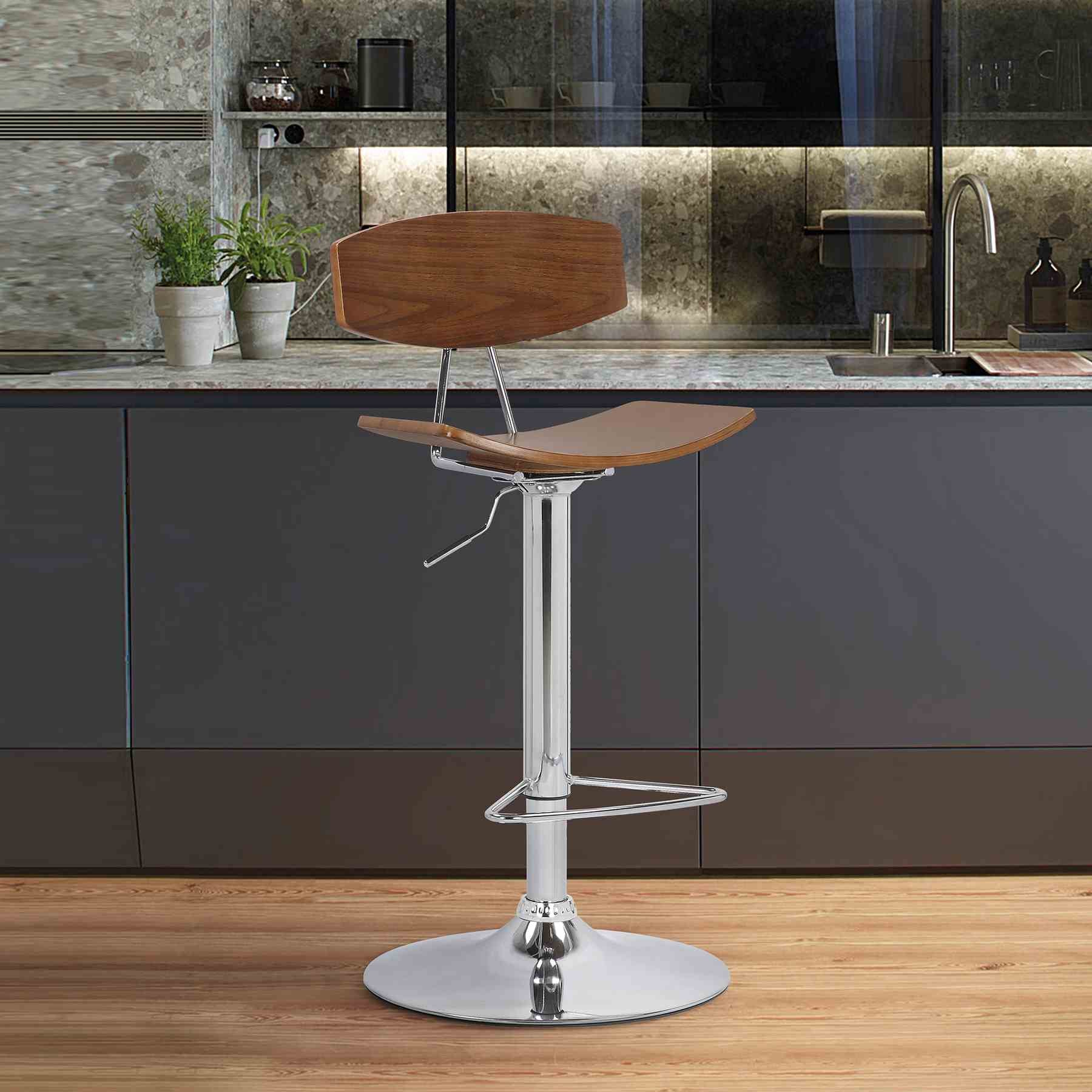 Jett Adjustable Walnut and Chrome Bar Stool - Image 6