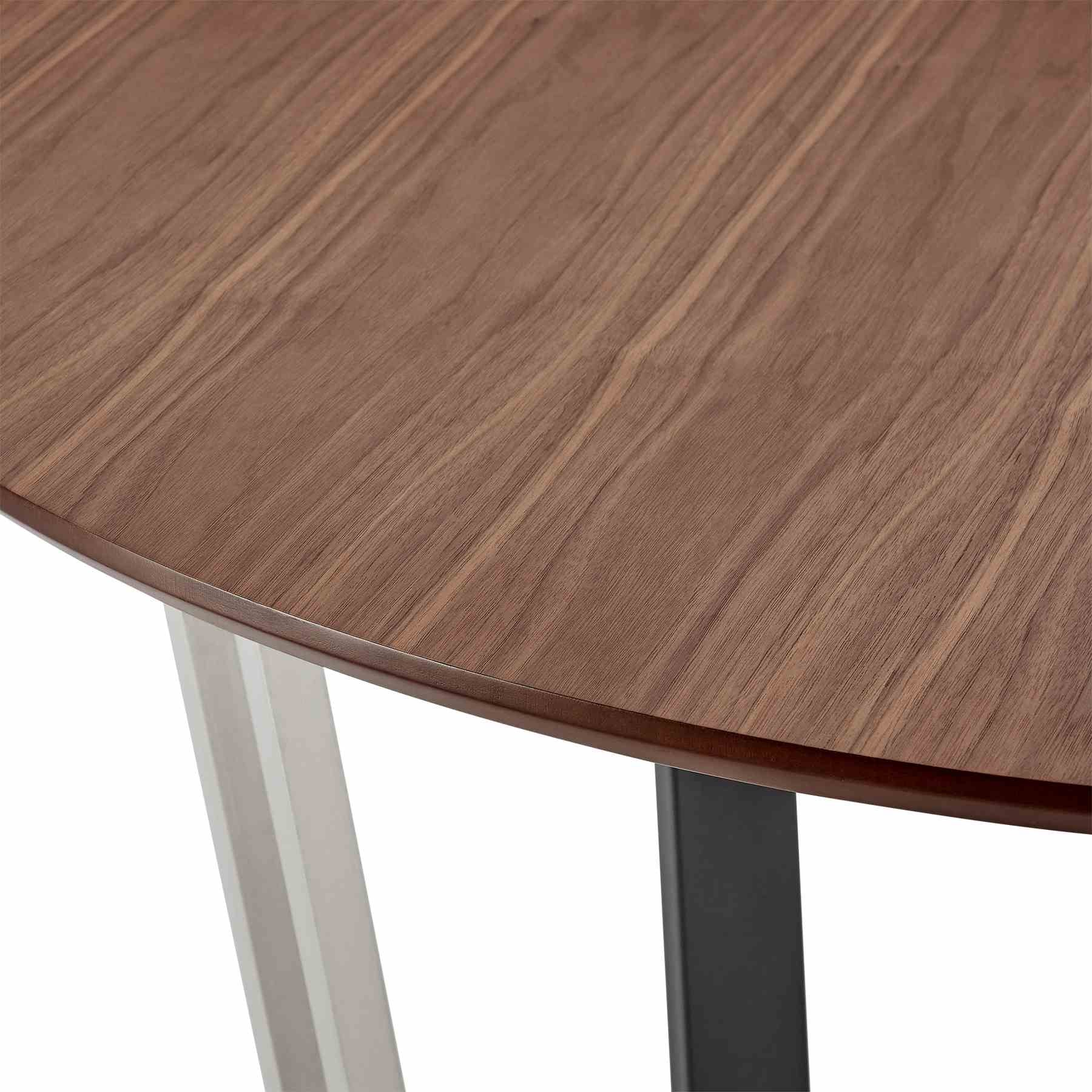 Joana Anastasia 5 Piece Round Walnut Dining Table Set with Brushed Stainless Steel and Charcoal Fabric - Image 7