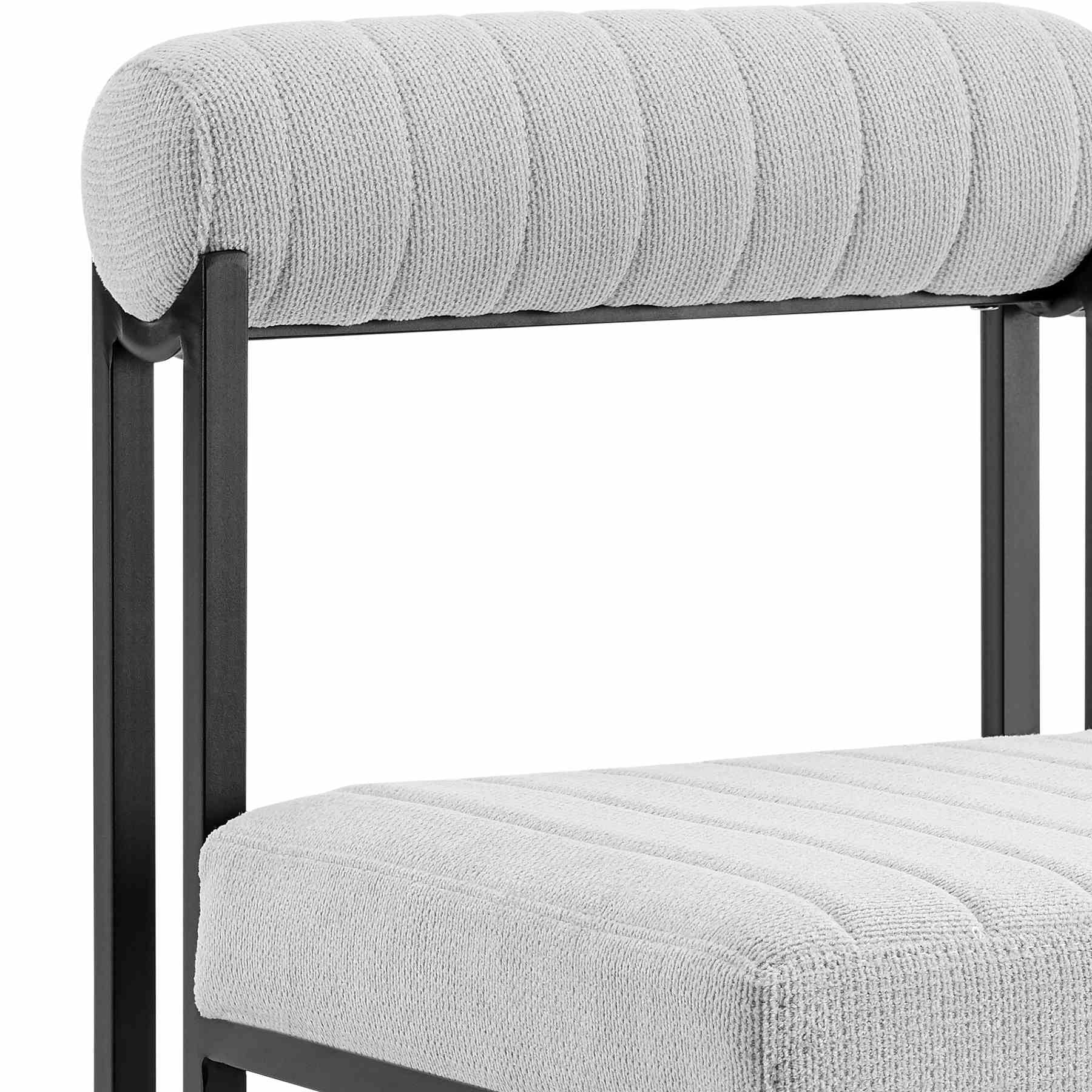 Joana Anastasia 5 Piece Round Walnut Dining Table Set with Matte Black Iron and Light Gray Fabric - Image 5