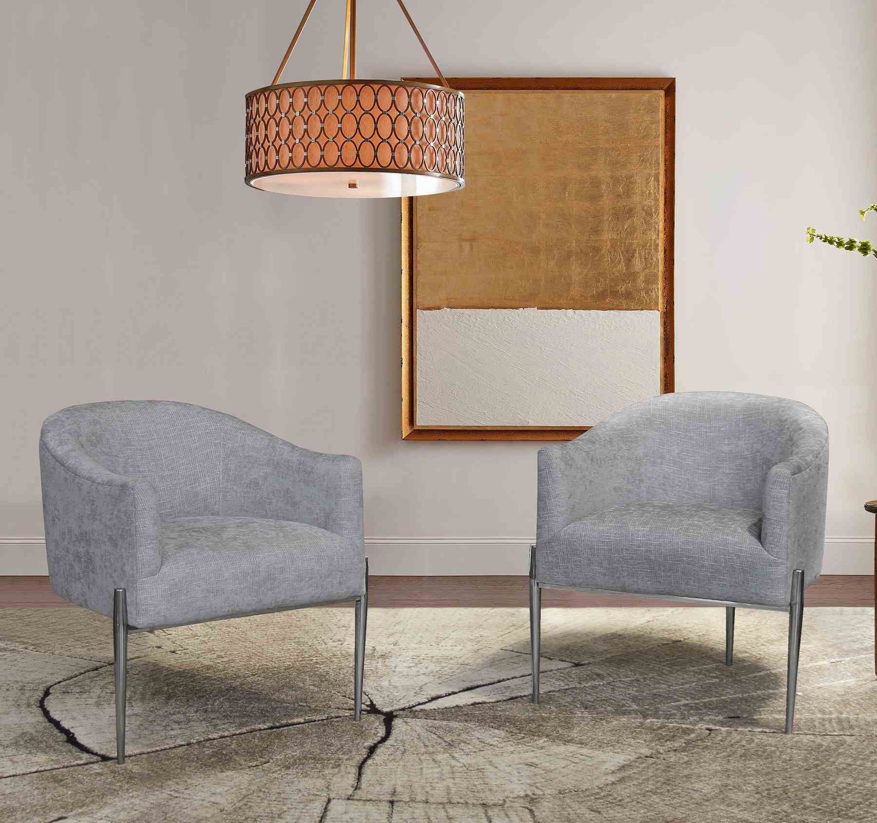 Jolie Contemporary Accent Chair in Polished Stainless Steel Finish and Silver Fabric - Image 3