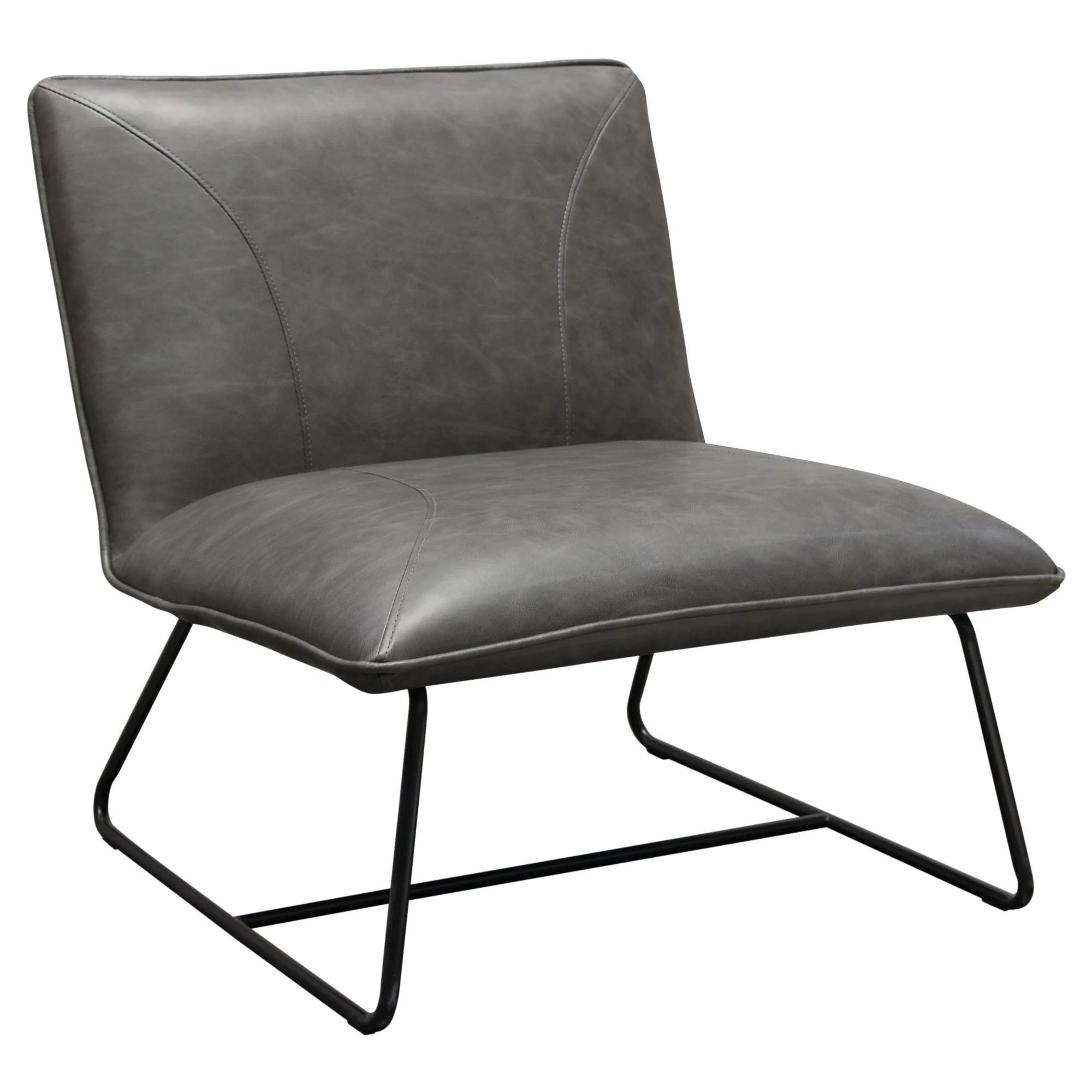 Jordan Armless Accent Chair in Weathered Grey Leatherette with Black Metal Base by Diamond Sofa - Image 3