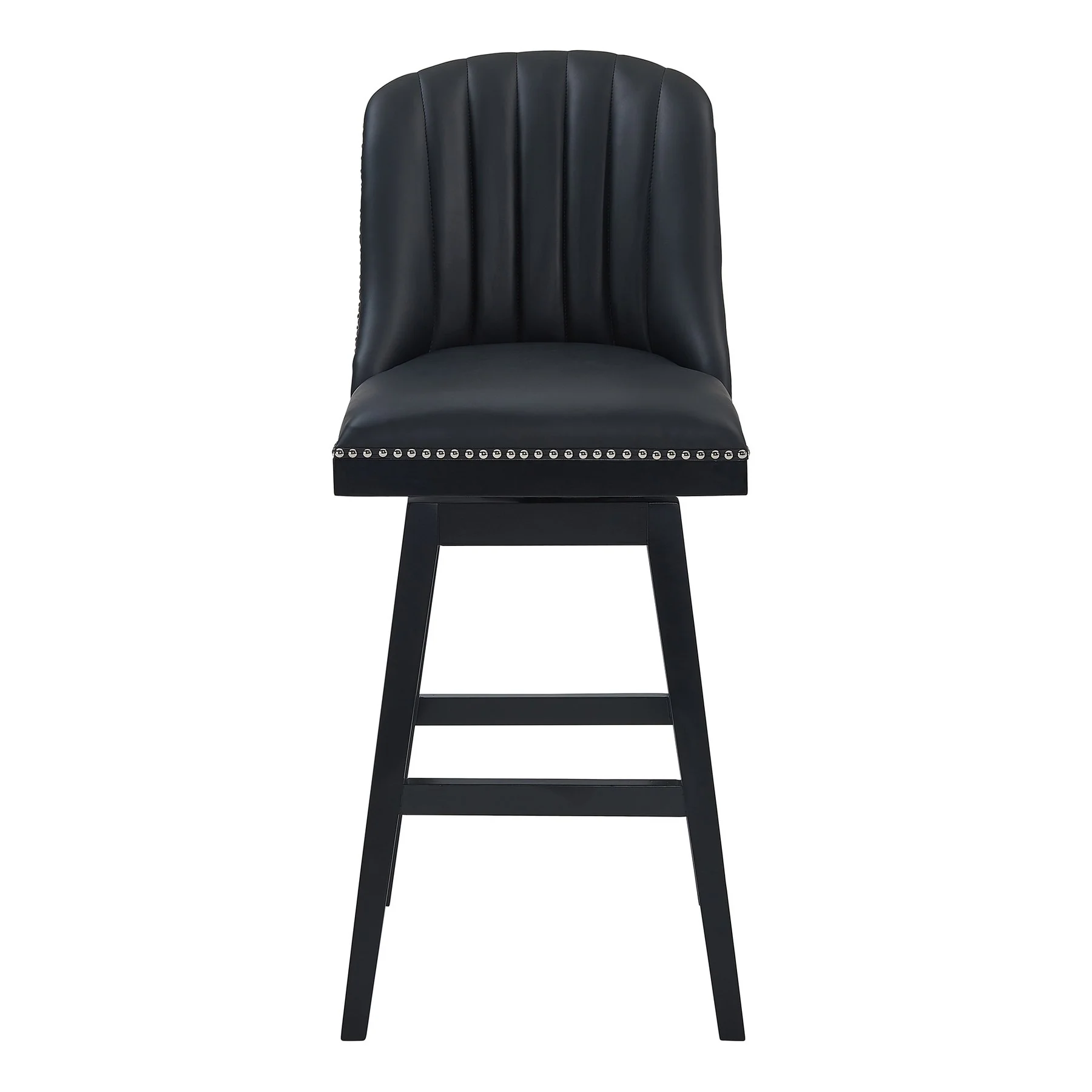 Journey 26" Counter Height Swivel Black Faux Leather and Black Wood Bar Stool - Image 2