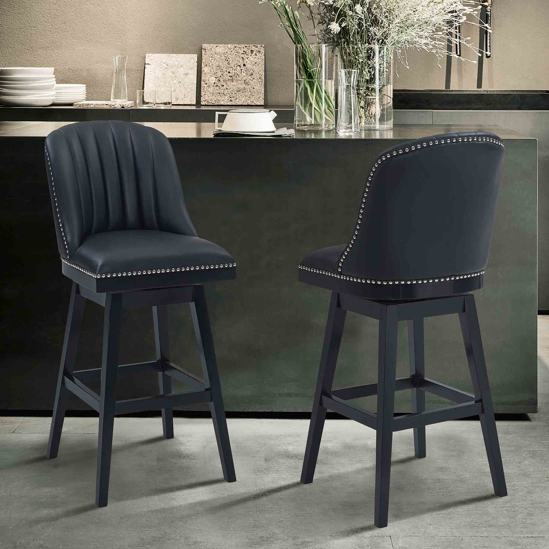 Journey 26" Counter Height Swivel Black Faux Leather and Black Wood Bar Stool - Image 8