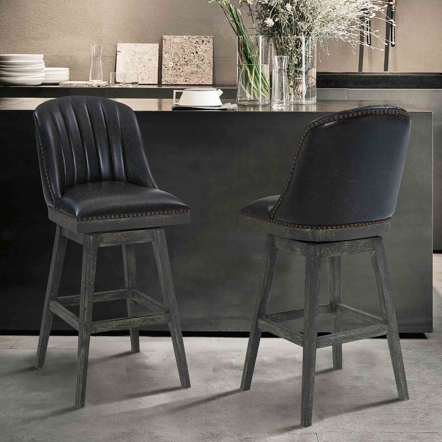 Journey 26" Counter Height Swivel Brown Onyx Faux Leather and American Gray Wood Bar Stool - Image 8