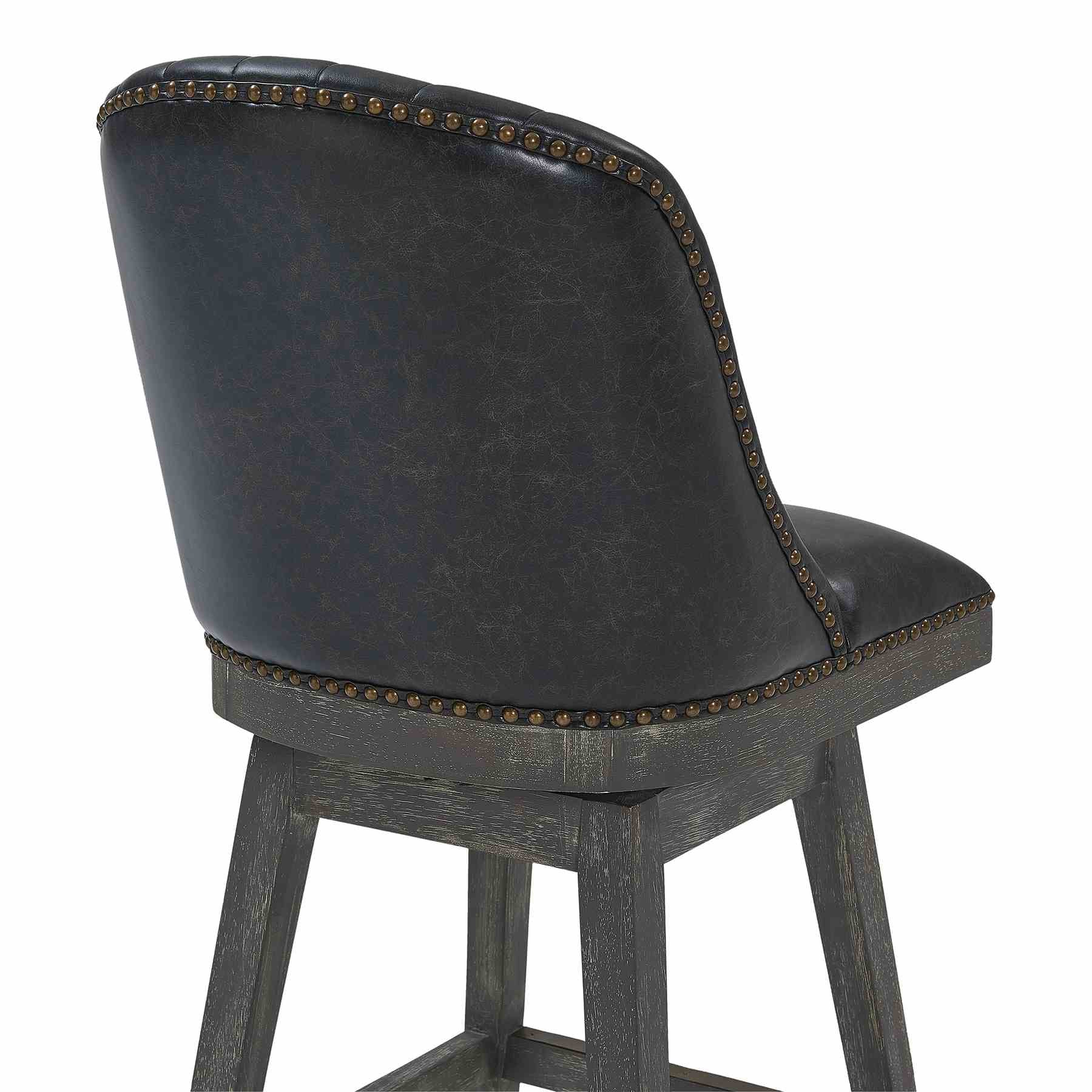Journey 30" Bar Height Swivel Brown Onyx Faux Leather and American Gray Wood Bar Stool - Image 5