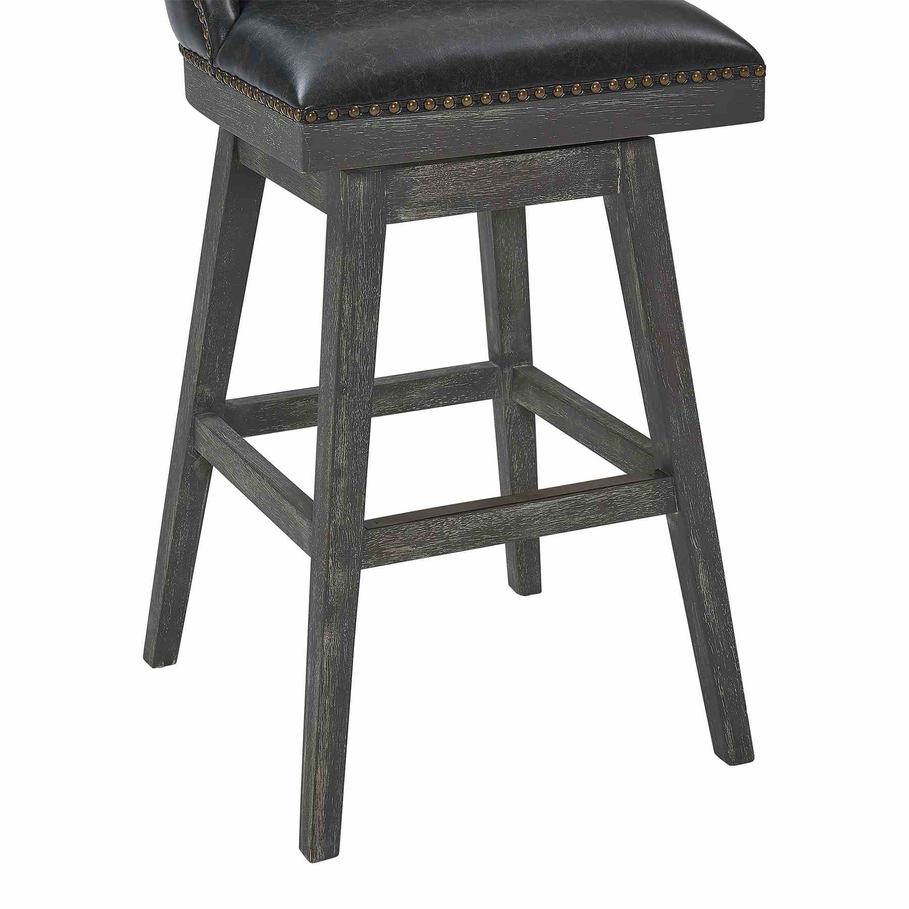 Journey 30" Bar Height Swivel Brown Onyx Faux Leather and American Gray Wood Bar Stool - Image 6