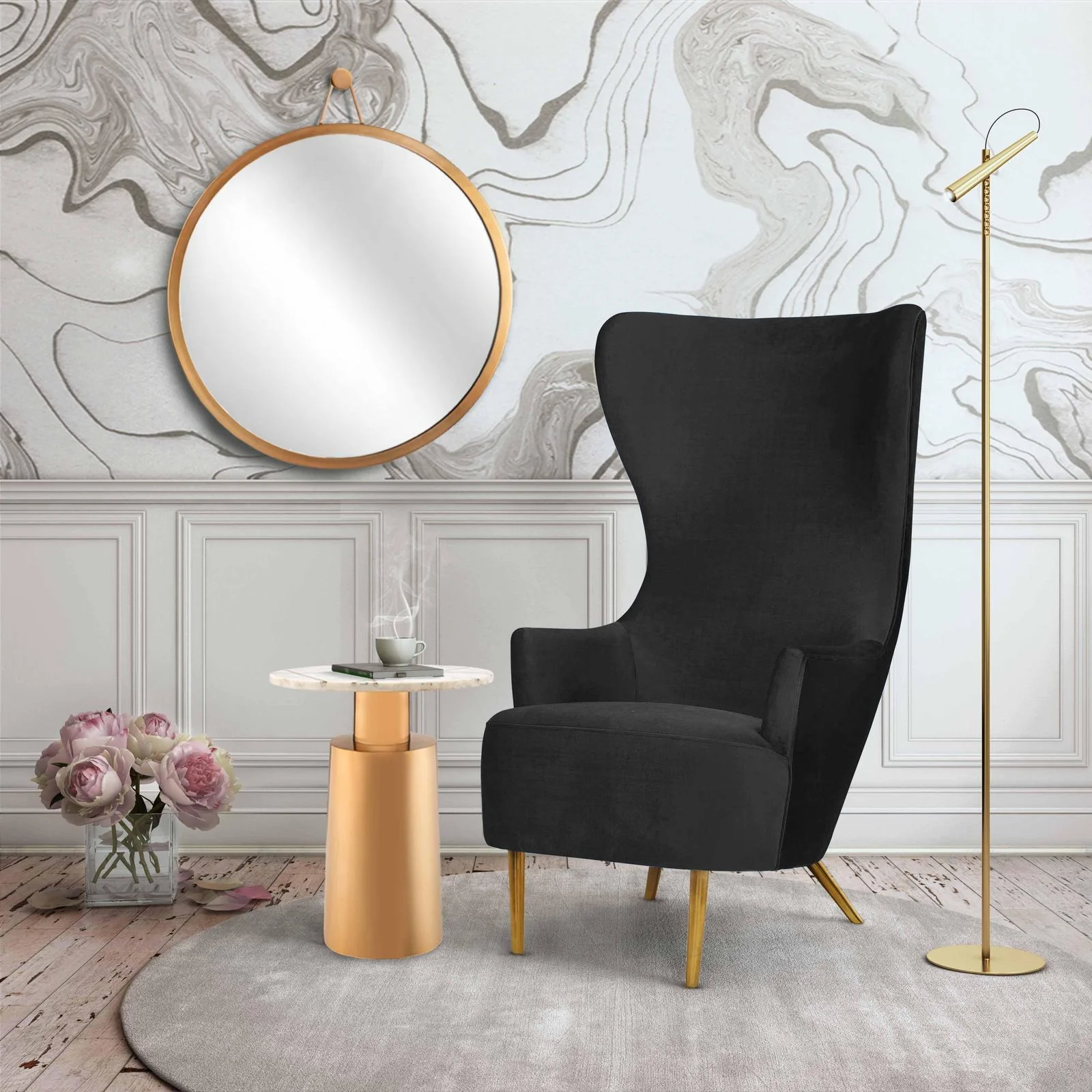 Julia Black Velvet Wingback Chair - Image 2