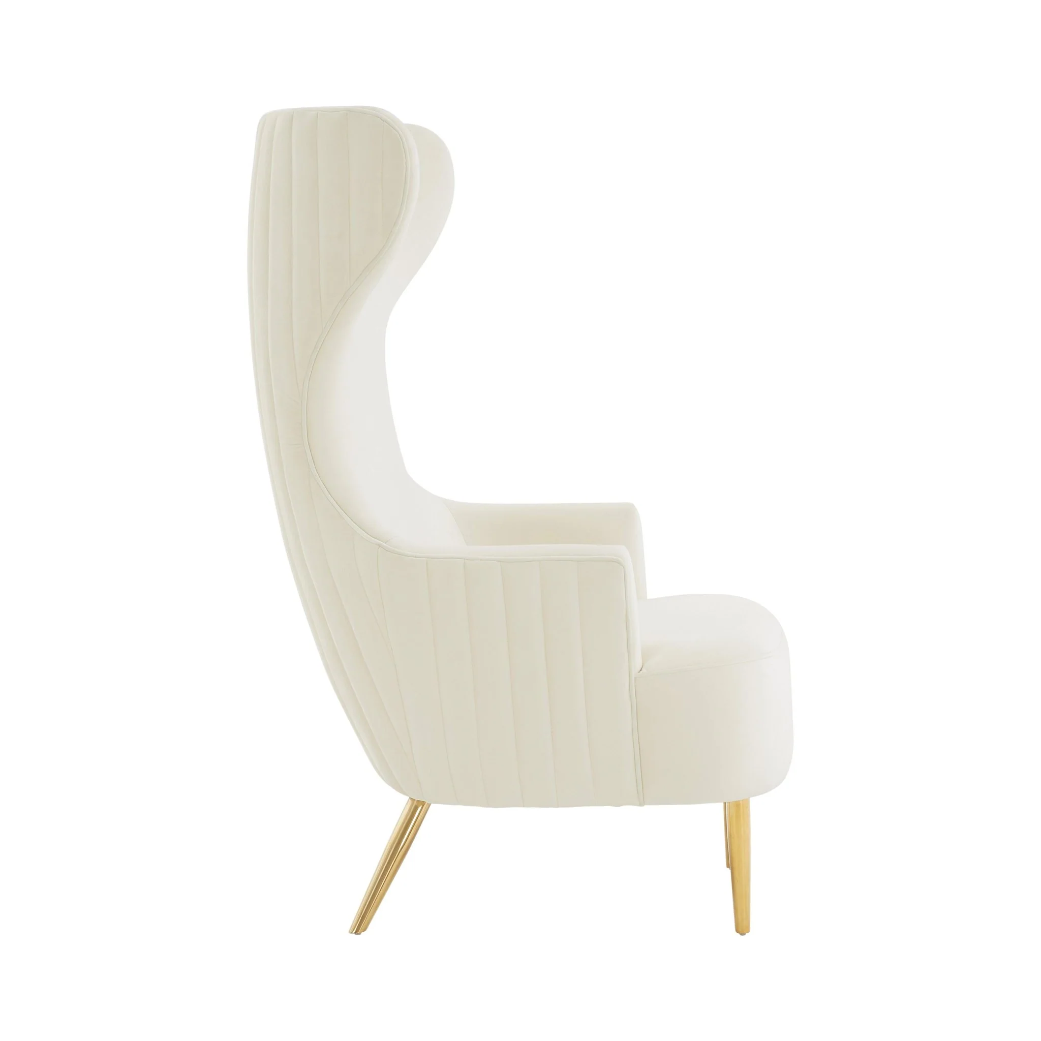 Julia Cream Velvet Channel Tufted Wingback Chair - Image 4