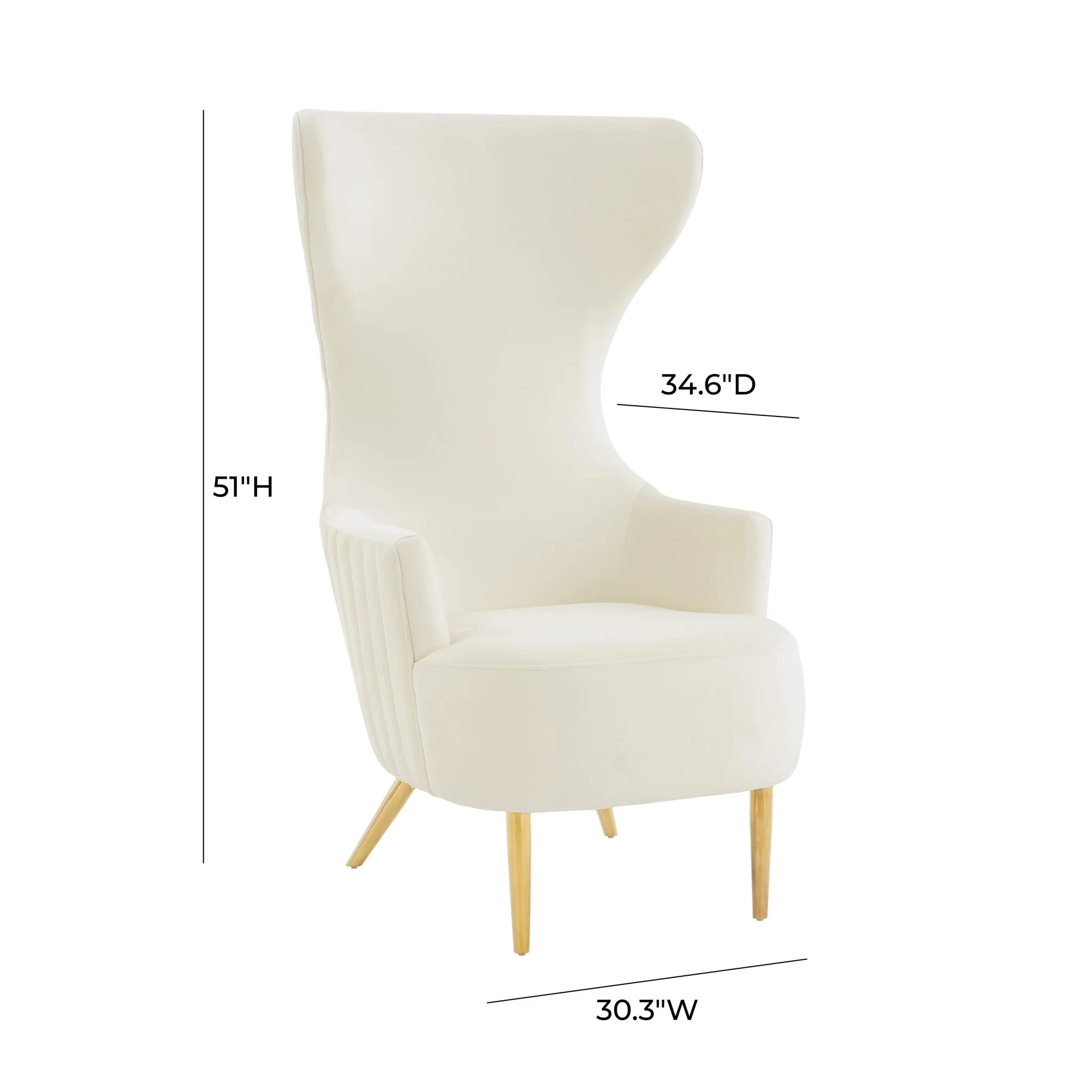 Julia Cream Velvet Channel Tufted Wingback Chair - Image 7